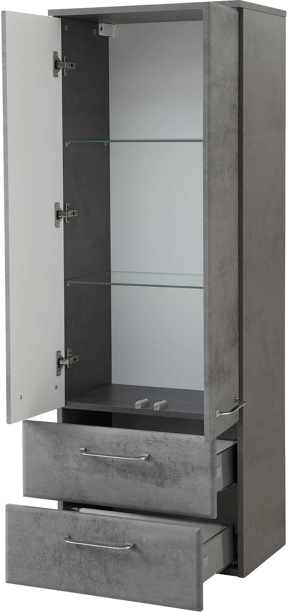 Saphir Midischrank »Quickset 945 Badschrank 50 cm breit, 2 Türen, 2 Schubladen«, Badezimmer-Midischrank inkl. Türdämpfer, Griffe in Chrom glänzend