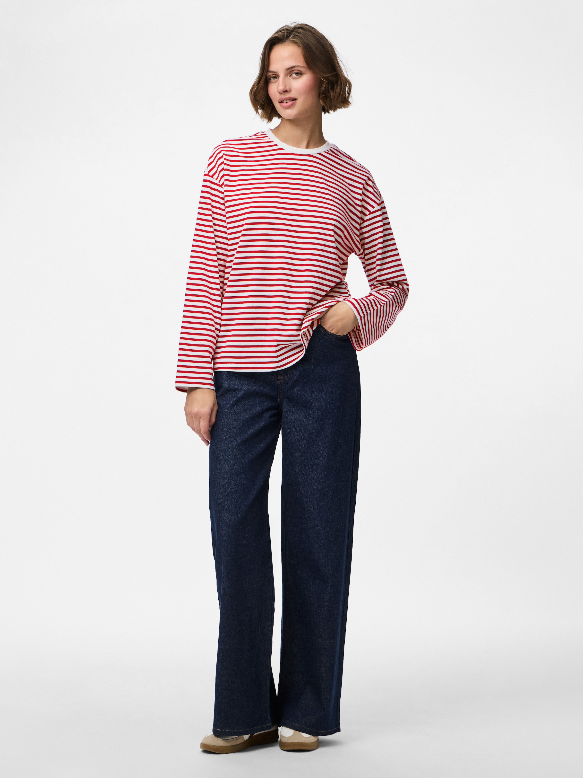pieces Langarmshirt »PCSADIE LS TOP JRS NOOS« Baumwollmischung, oversize