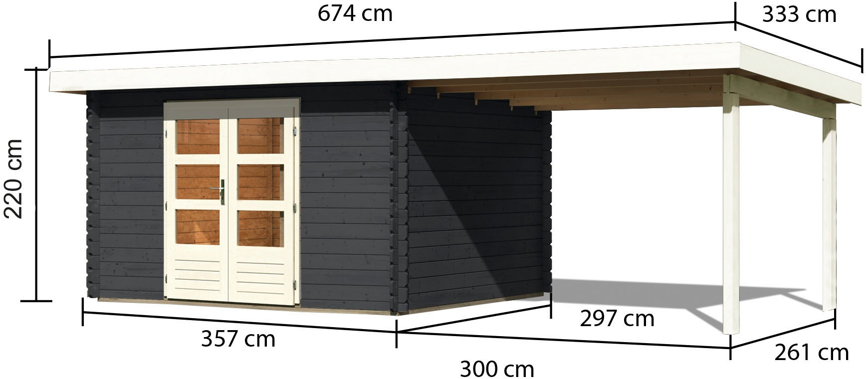 Karibu Gartenhaus »Schloßsee 7«, (Set), mit Anbaudach