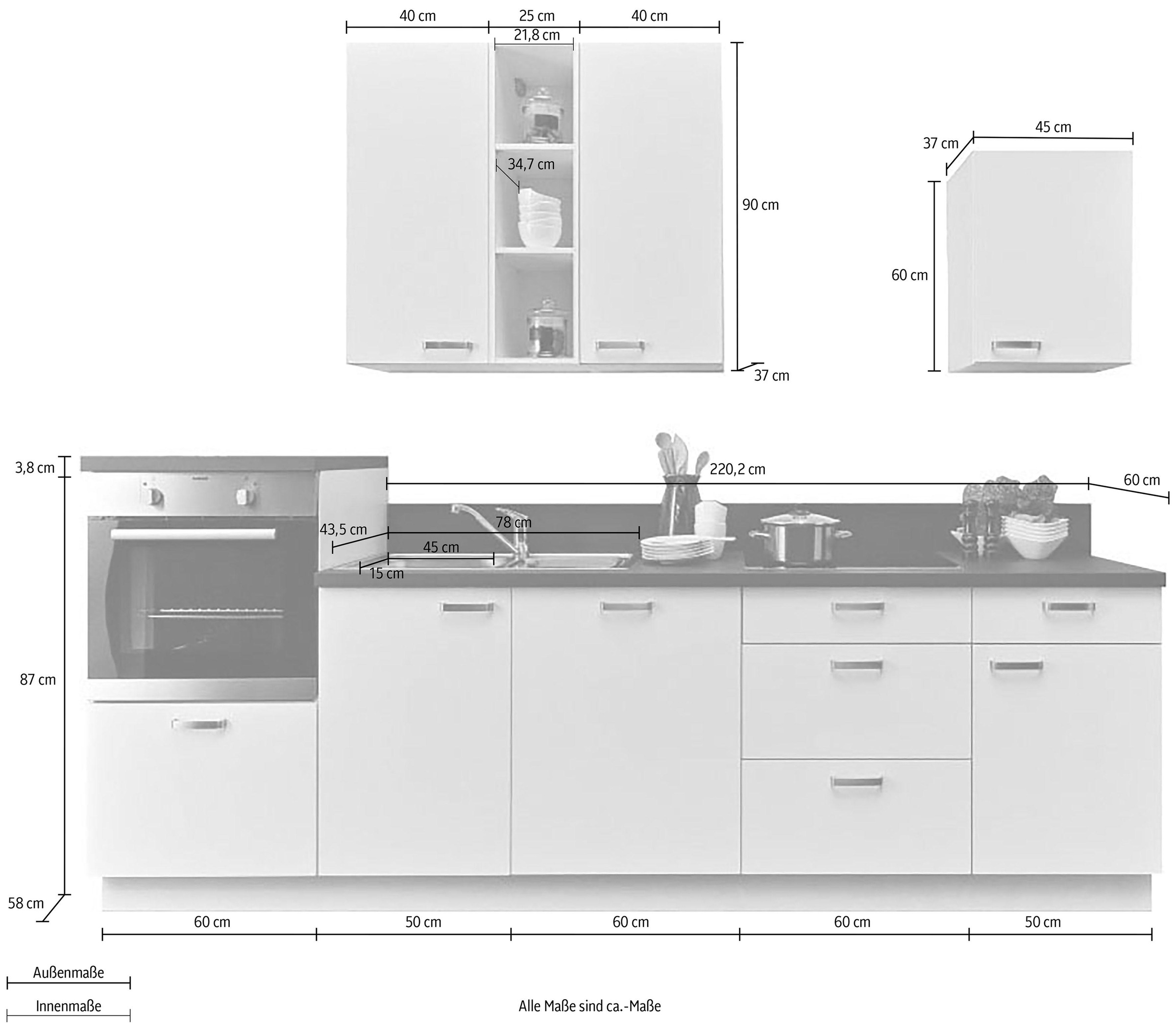 Express Küchen Küchenzeile »Bari«, mit Soft-Close-Funktion und Vollauszügen, vormontiert, Breite 280 cm