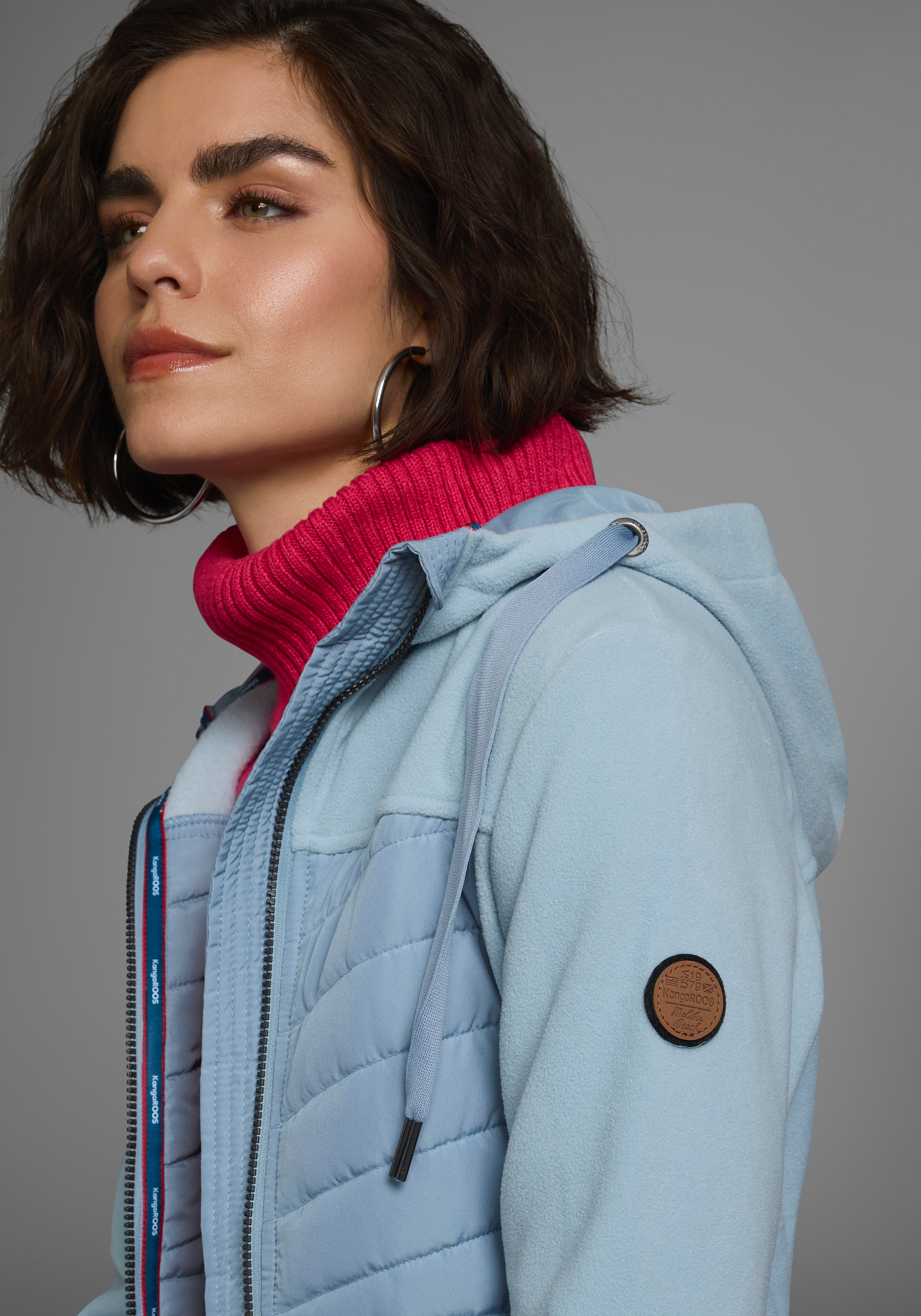 KangaROOS Langjacke, mit Kapuze, Hybridjacke - Fleecejacke mit wattierten Bereichen