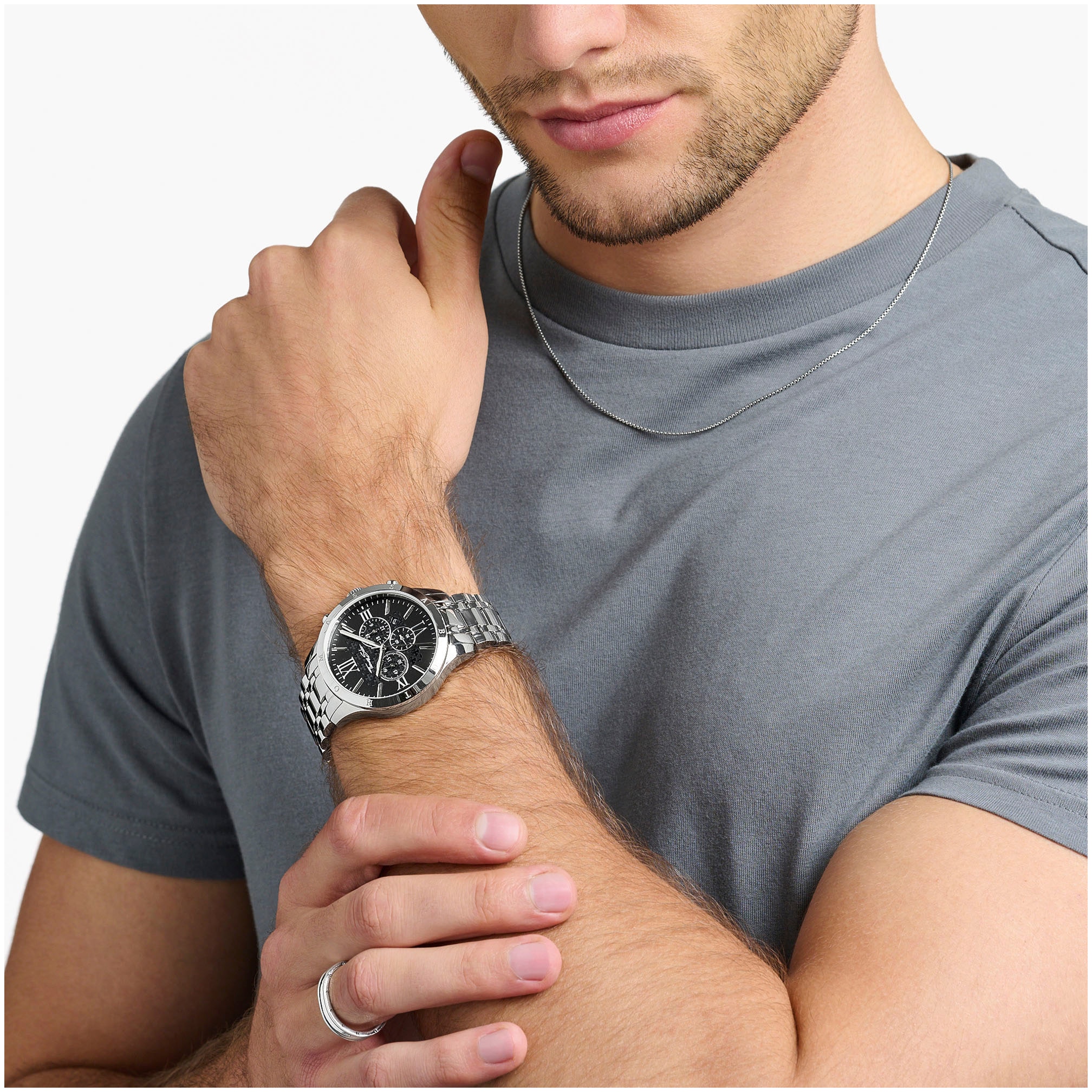 THOMAS SABO Chronograph »REBEL URBAN«, Quarzuhr, Armbanduhr, Herren, Datum, Stoppfunktion, 12/24-Std.-Anzeige