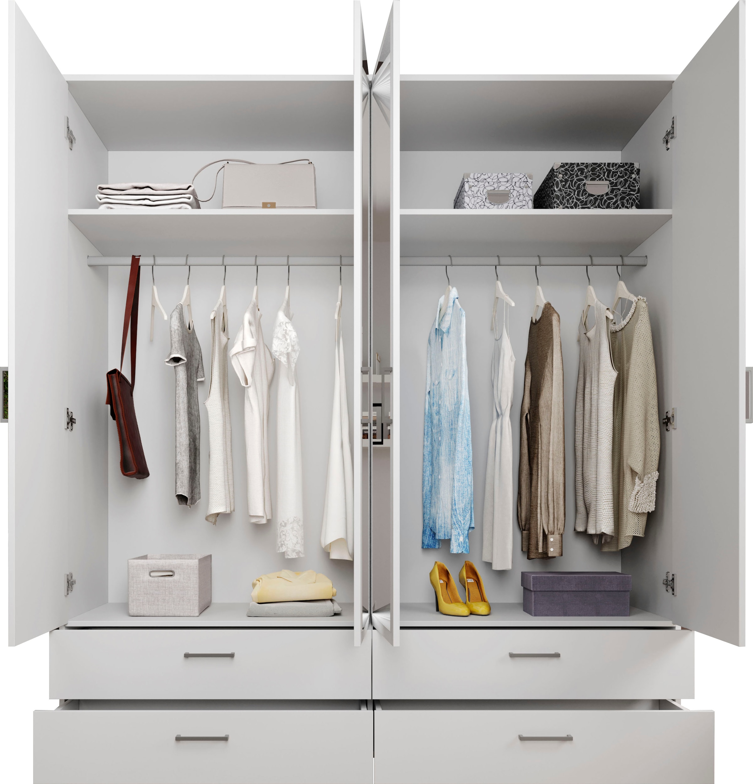Schlafkontor Drehtürenschrank »Spazio«, weiß, Schlafzimmerschrank mit Spiegel