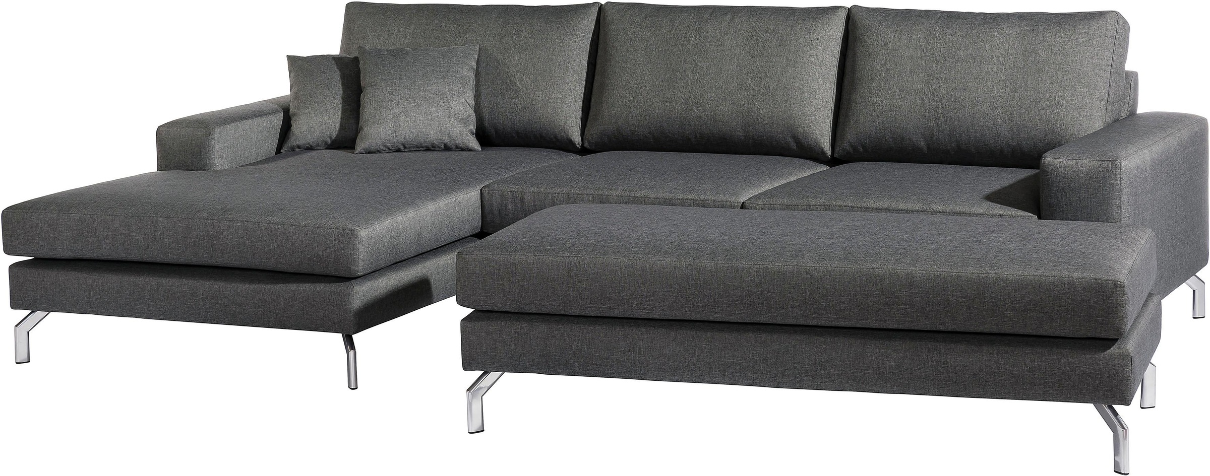Max Winzer® Ecksofa »Flori Set inkl. Hocker, guter Sitzkomfort, aktuelles Design«, (Spar-Set, Ecksofa und Hocker), elegant mit abgewinkelten Chromfüßen, inklusive Zierkissen