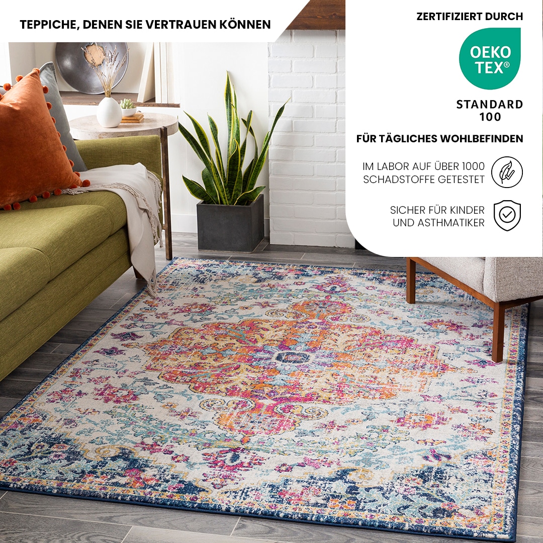 Livabliss Teppich »Traditional«, rund, 12 mm Höhe, Vintage Orientteppich, Traditional Kurzflor Boho Wohnzimmerteppich