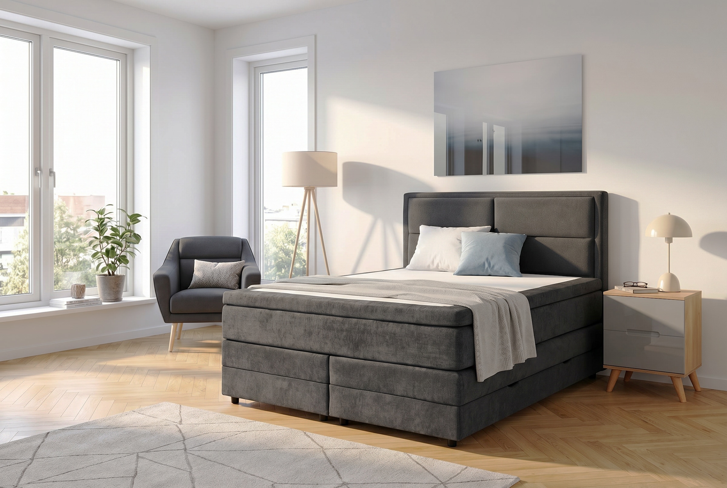 OTTO home Boxspringbett »FYNNA in den Breiten 140 & 180cm erhältlich, inkl. Bettkasten« inkl. Topper, erhältlich in verschiedenen Farben