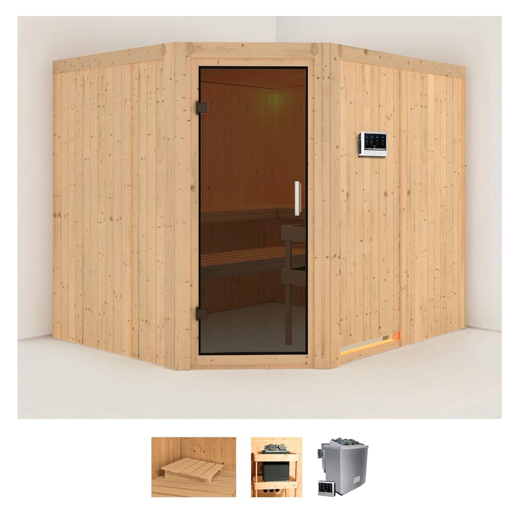 Karibu Sauna »Marit«, (Set), 9-kW-Bio-Ofen mit externer Steuerung