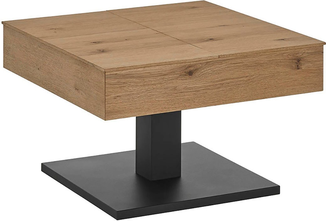 MCA furniture Couchtisch »ASHTON mit Aufklappfunktion«, HWP Eiche furniert, Korpus quadratisch, Metall schwarz, belastbar 25kg