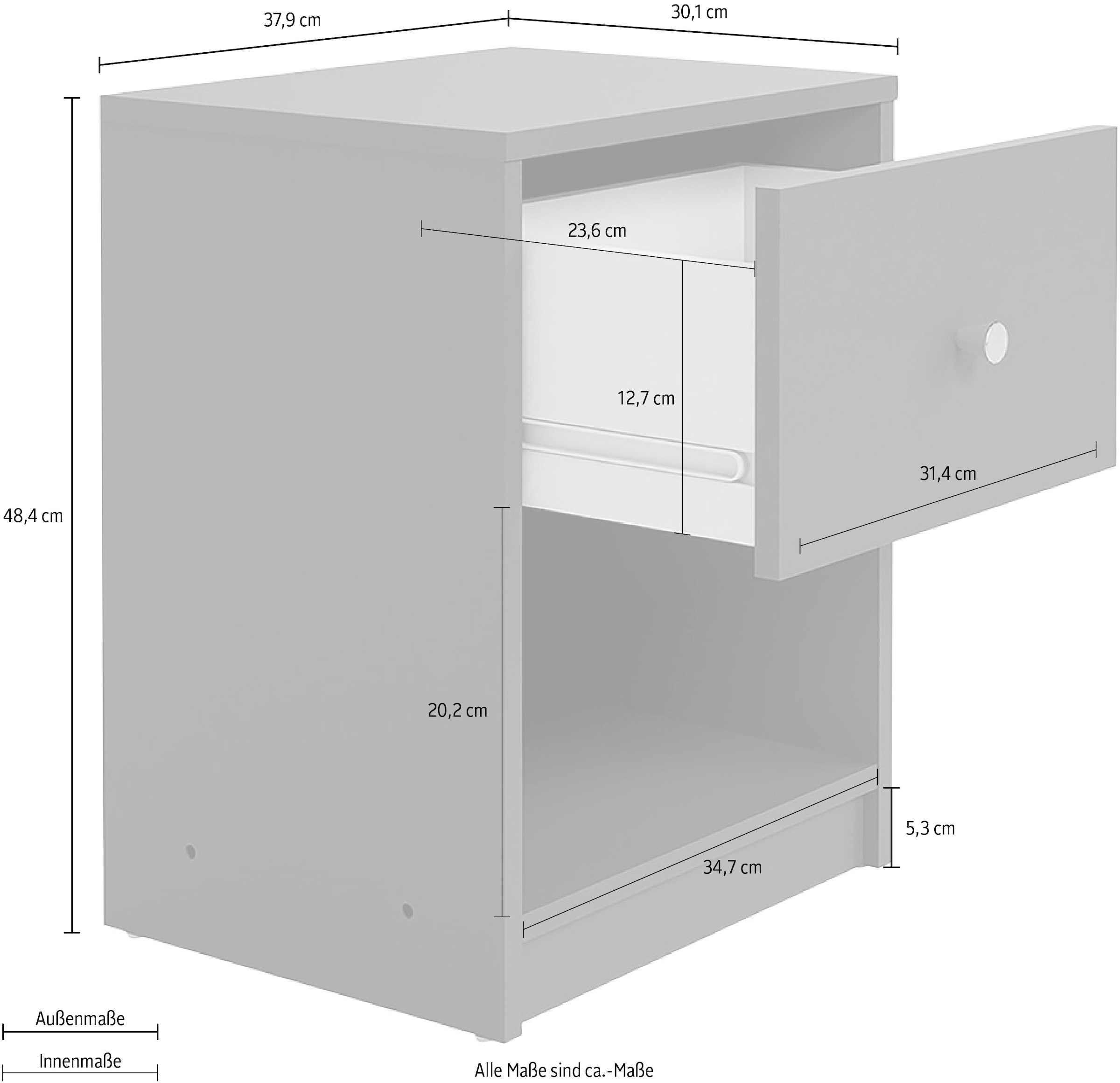Home affaire Nachtkommode »May, Nachttisch, Nachtschrank, Beistelltisch,« mit 1 Schublade und einem offenen Fach, Breite 38 cm, Höhe 48 cm