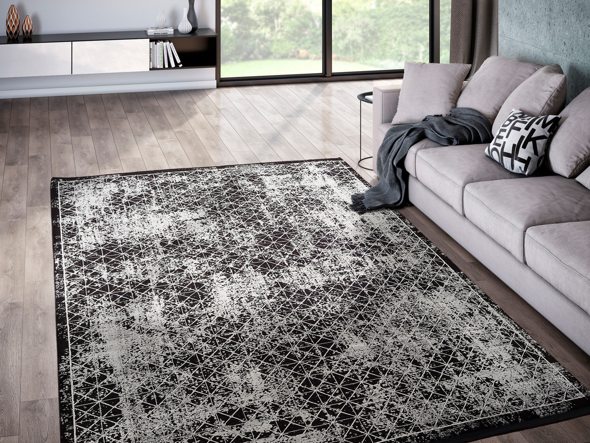 WK WOHNEN Teppich »BLACKLINE DIAMOND« rechteckig 8 mm Höhe fein eingefasst, sowie speziell veredelt, besonders flache Struktur