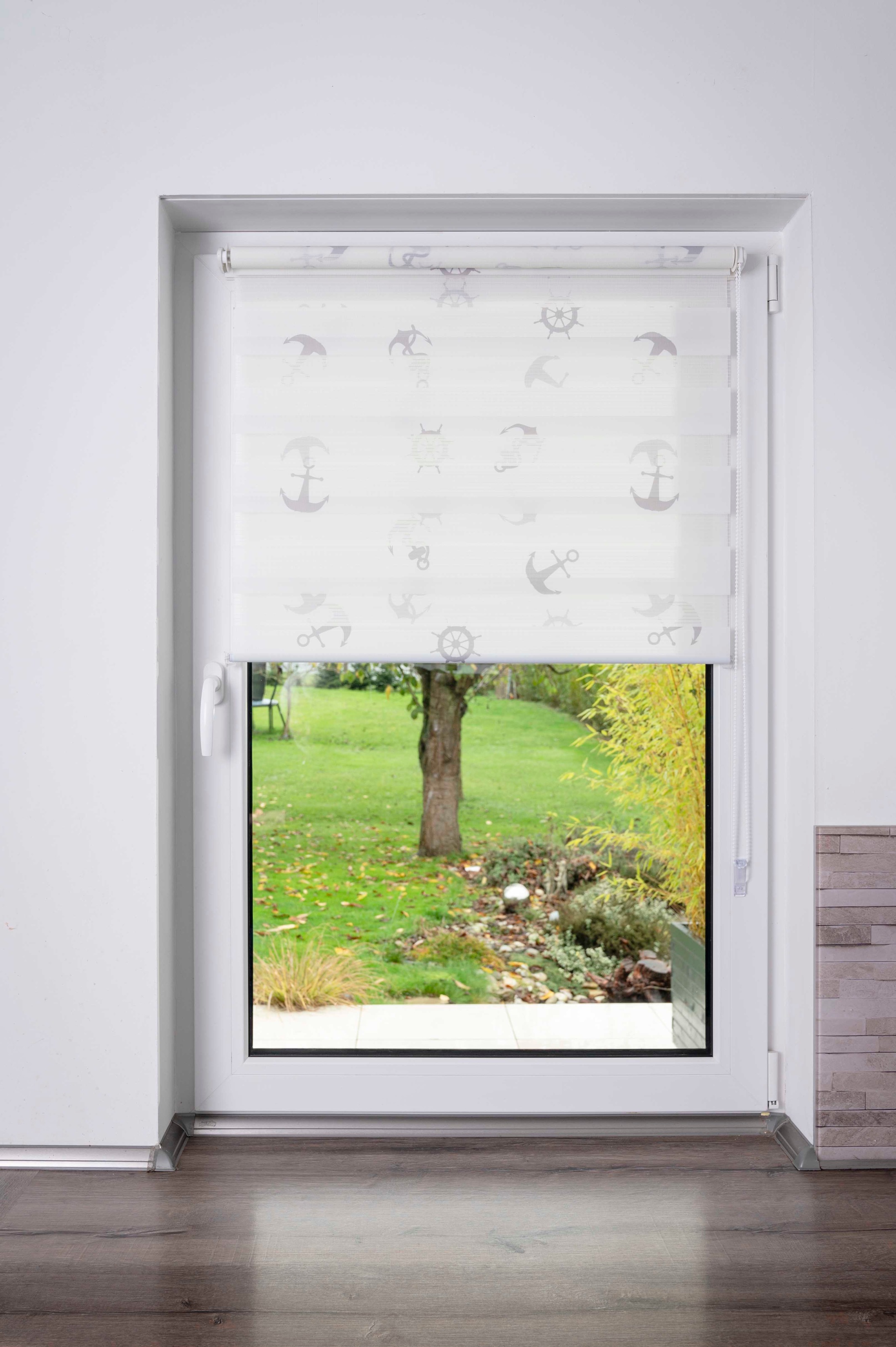 K-HOME Doppelrollo »Doppelrollo MARITIM bedruckt« Lichtschutz Sichtschutz ohne Bohren freihängend Klemmfix, bedruckt