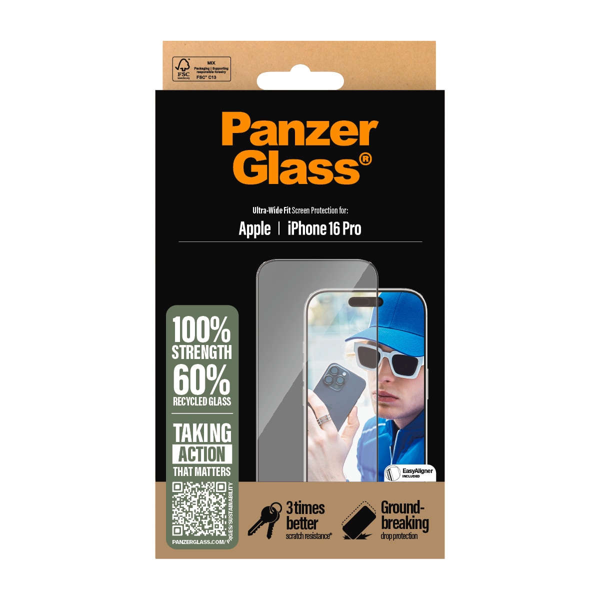 PanzerGlass Displayschutzglas »Ultra-Wide Fit Screen Protection«, für Apple iPhone 16 Pro, Displayschutzfolie, Schutzfolie, Bildschirmschutz, kratz- & stoßfest