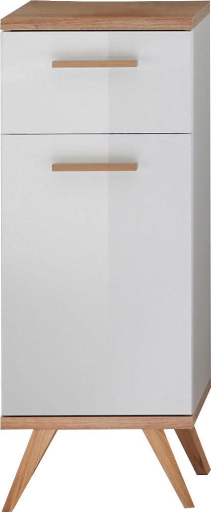Saphir Unterschrank »Quickset 923 Badschrank mit 1 Schublade, 1 Tür, 35,5 cm, Weiß Glanz« Badezimmer-Unterschrank inkl. Türdämpfer, mit Holzgriffen