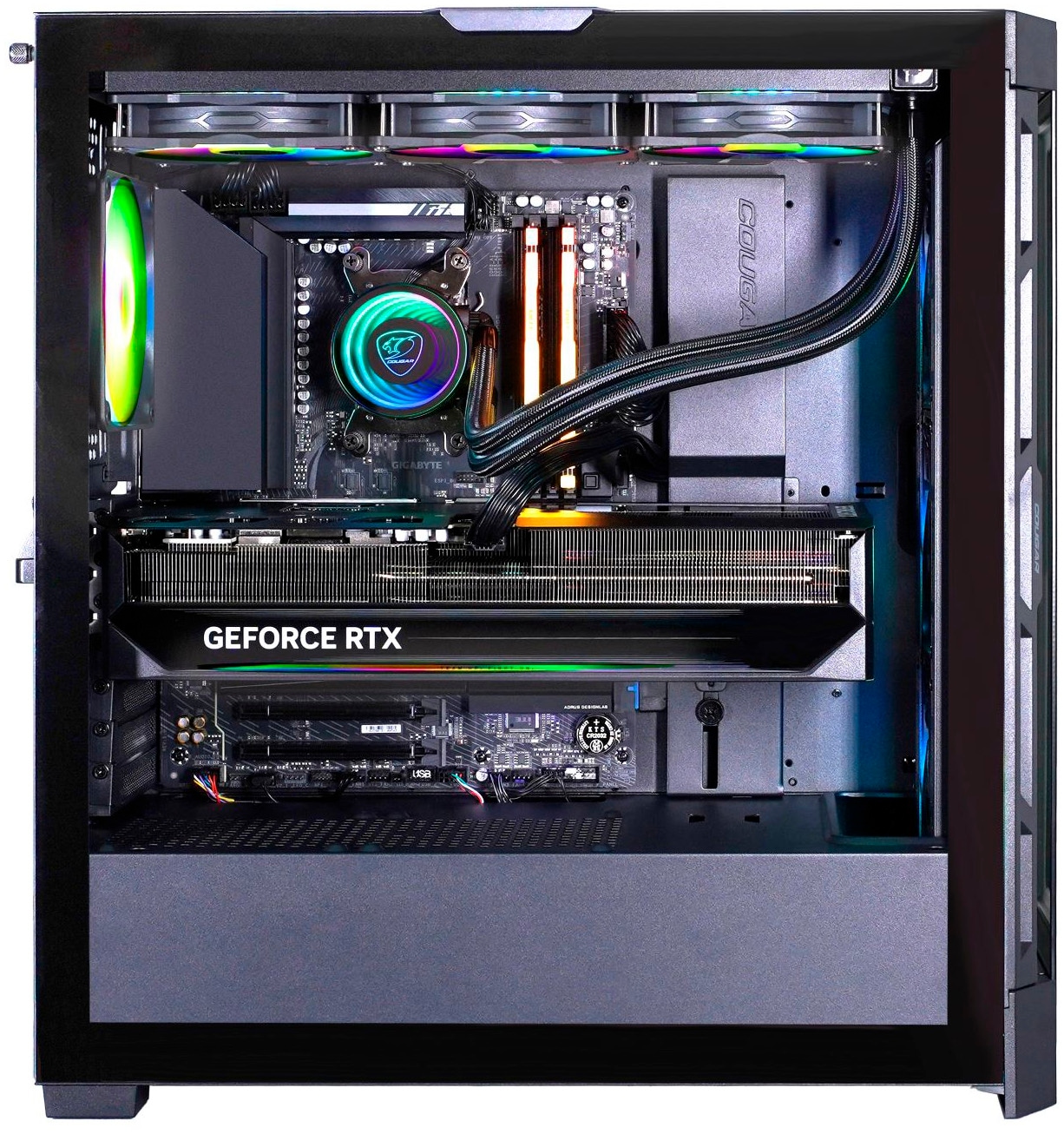 Cougar Gaming-PC-Komplettsystem »MegaDeal DUOFACE PRO BK 2849 AMD Ryzen 7 9700X 32GB DDR5 1TB SSD« 34 ″ AMD Ryzen 7 GeForce RTX? 5070Ti 32 GB RAM 1.000 GB SSD Windows 11, DDR5 RAM + MSI MAG 342CQR E2 Curved Monitor 86cm (34")