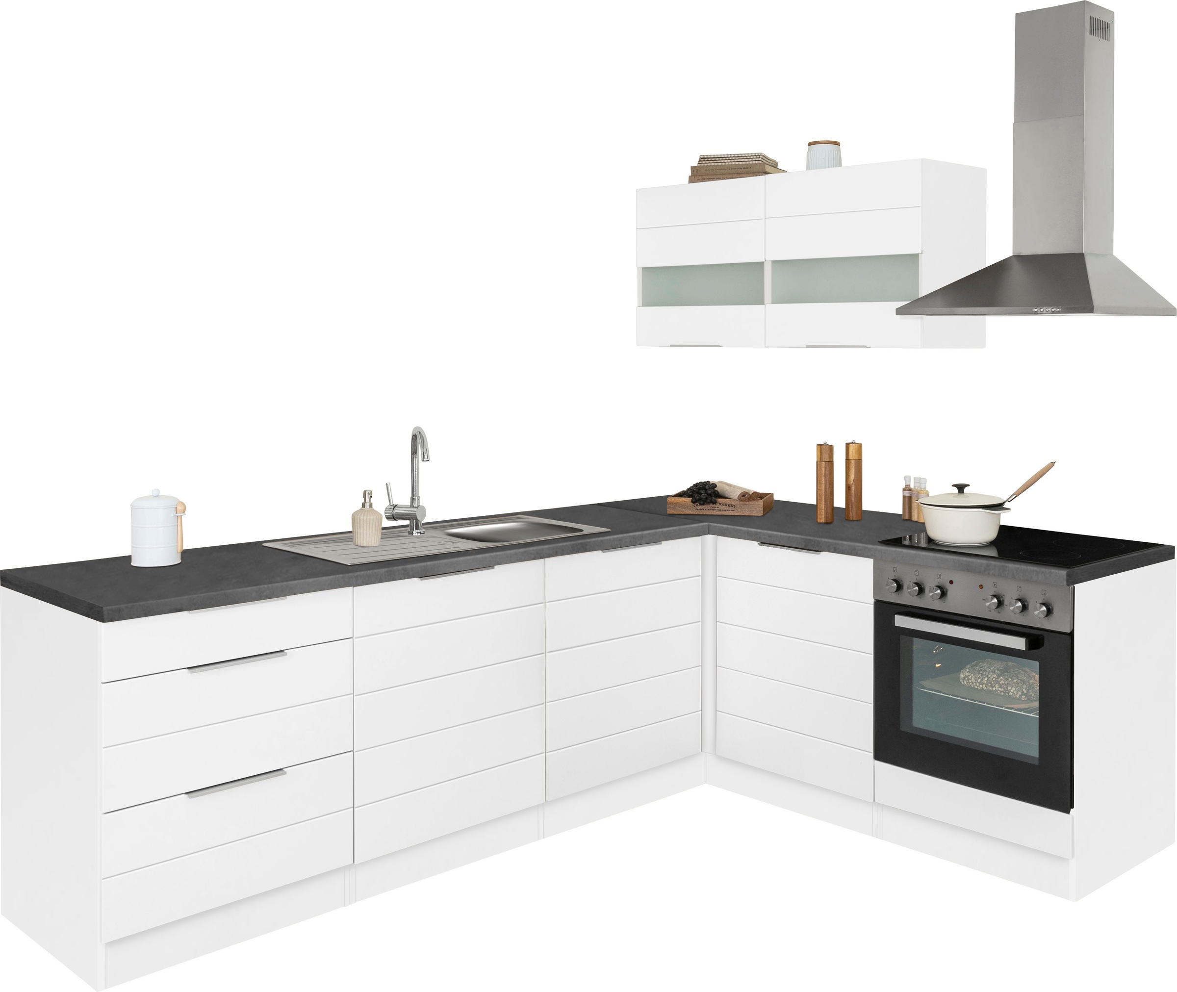 KOCHSTATION Winkelküche »KS-Luhe« Stellbreite 240x180 cm, wahlweise mit oder ohne E-Geräten, MDF-Fronten