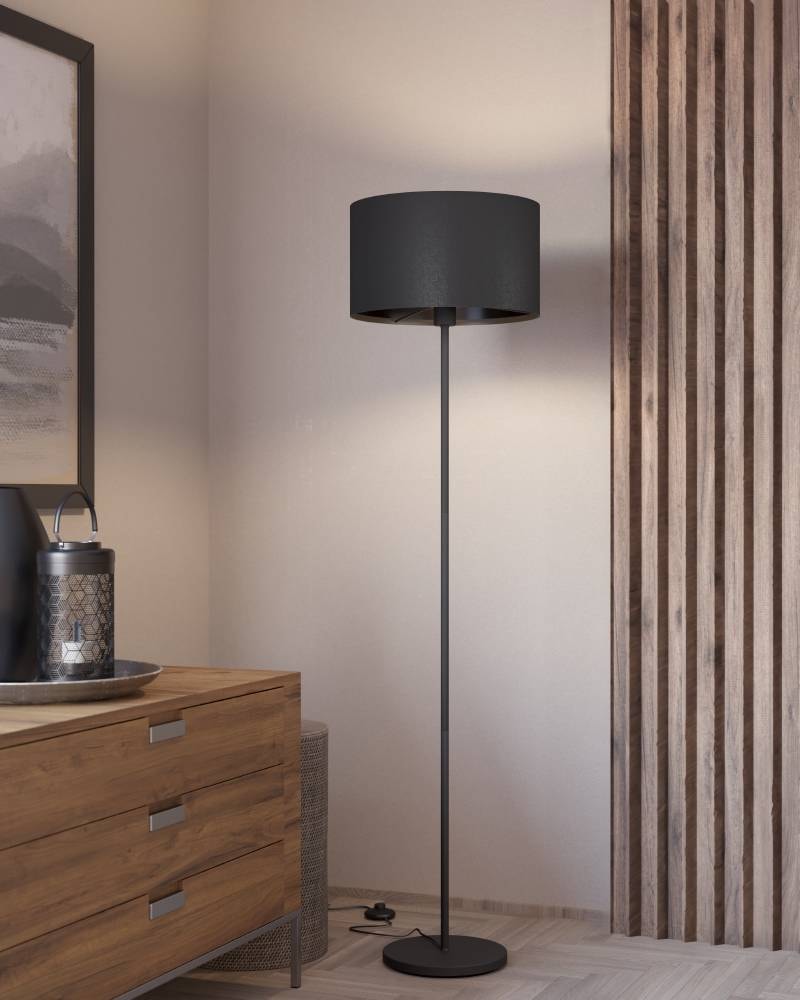 EGLO Stehlampe »MASERLO 1«, 1 flammig, Leuchtmittel E27 | ohne Leuchtmittel, Stehleuchte aus Stahl und Textil, in Schwarz, mit Tritt-Schalter, E27