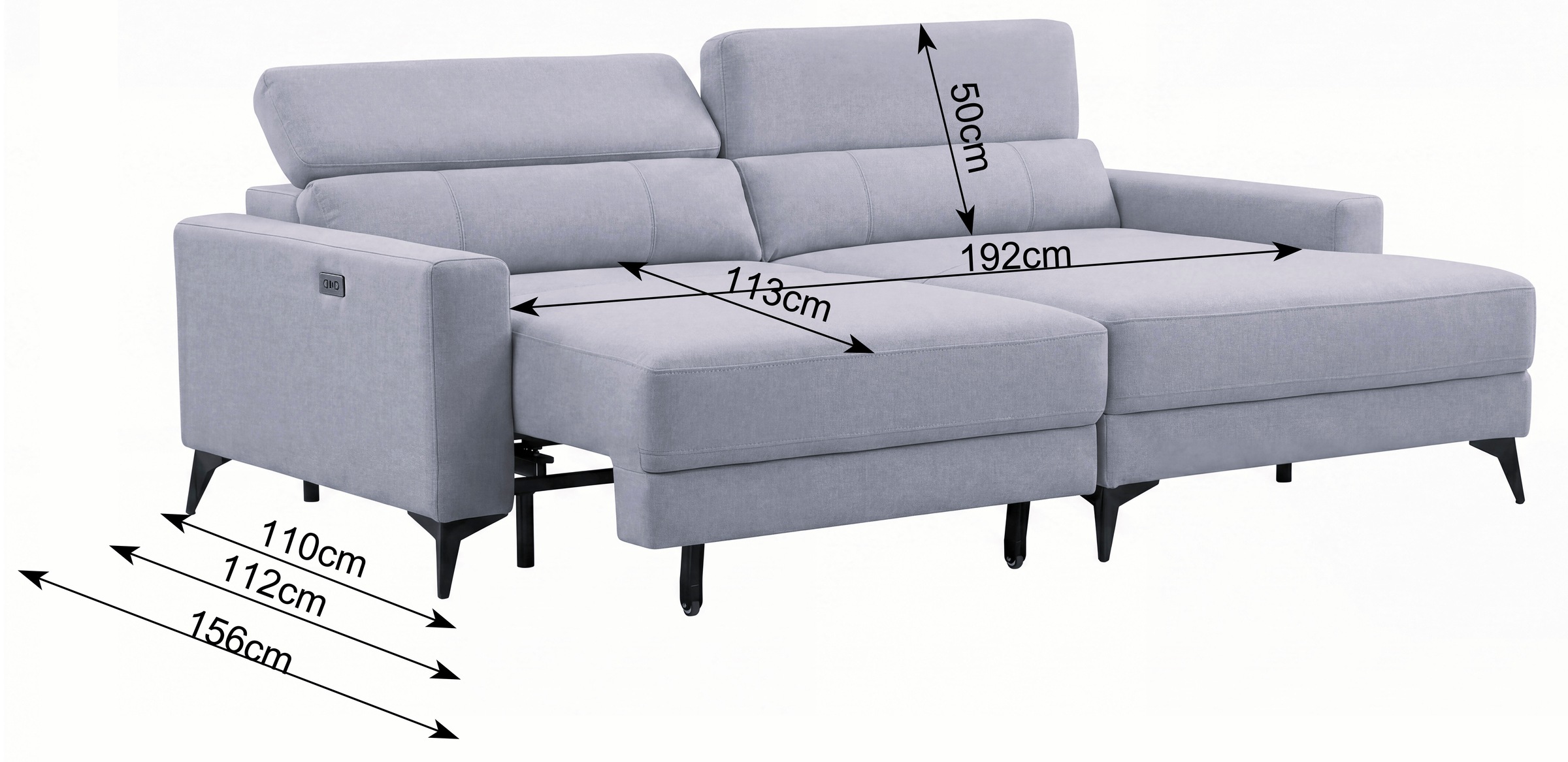 OTTO home Ecksofa »LEWII, L-Form, 225 cm - elektr. Schlafsofa und Sitztiefenverstellung« mit USB A/C-Anschluss. Federkern, verstellbaren Kopfstützen, Webstoff