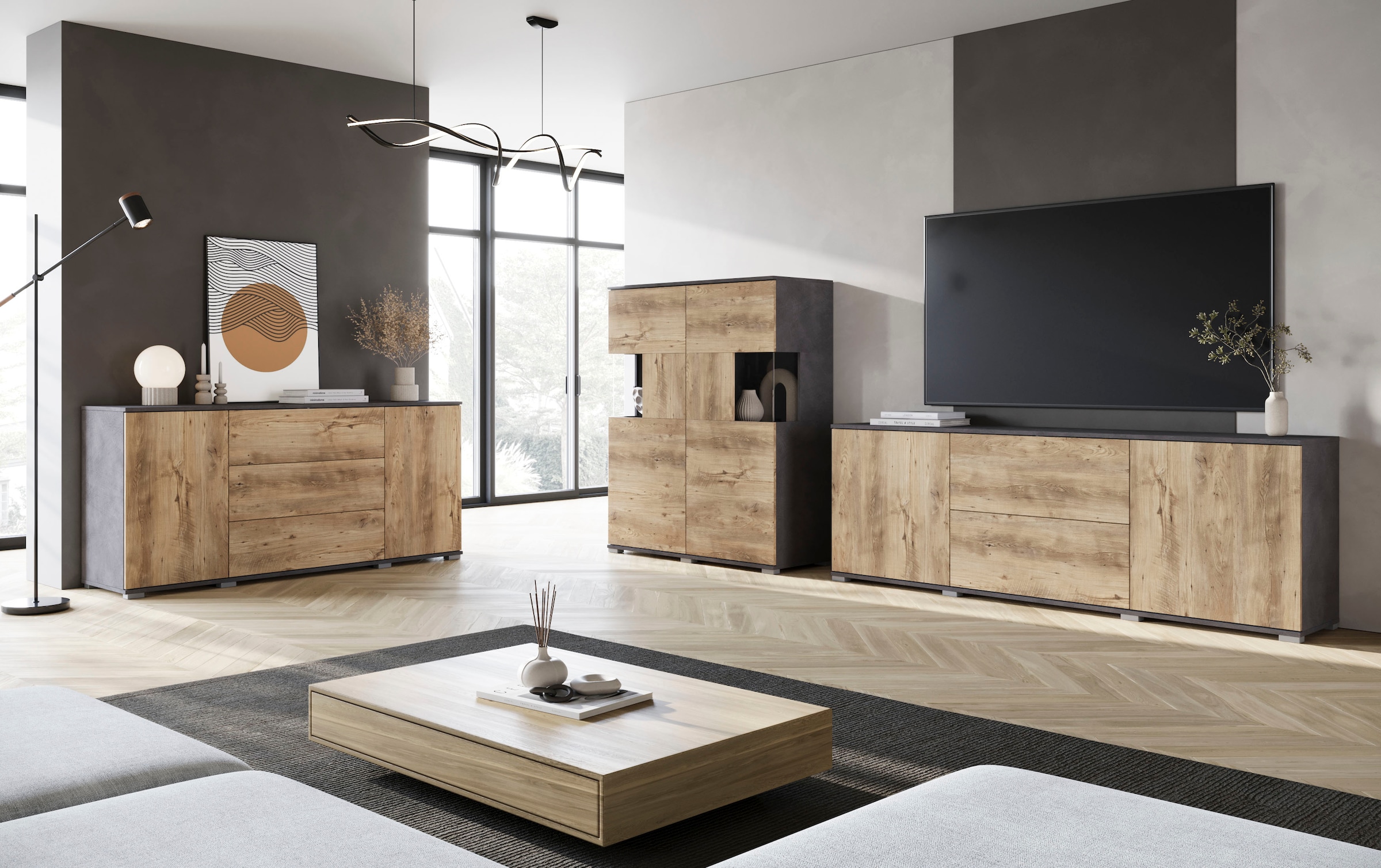 INOSIGN Sideboard »Kenia, Kommode für das Schlafzimmer/Wohnzimmer«, (1 St.), Modernes Sideboard mit 3 Schubladen und 4 Fächern, Breite 150 cm