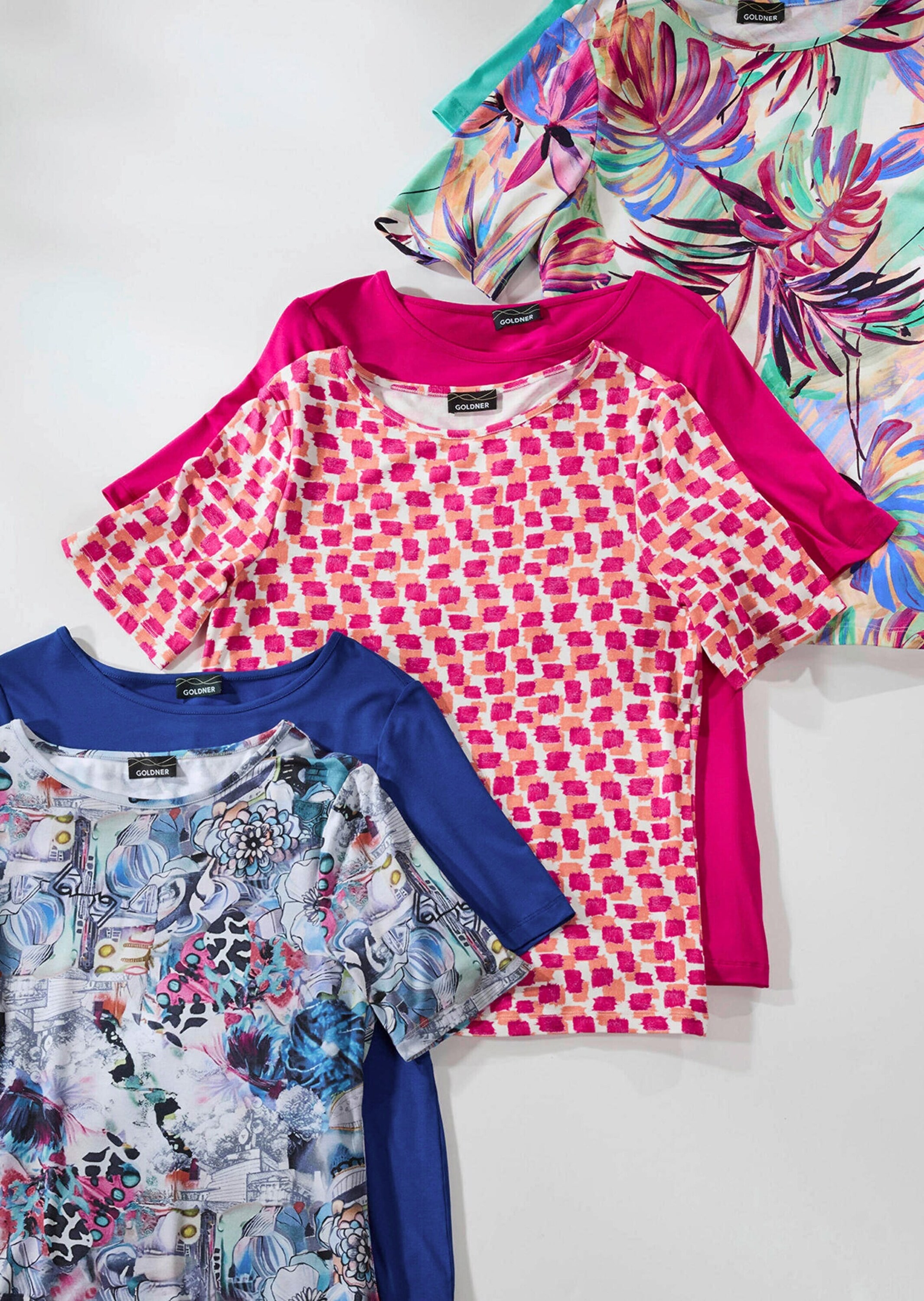 GOLDNER Kurzarmshirt »Stilvolles Shirt-Duo mit Muster-Mix« stretchbequemer Viskosejersey