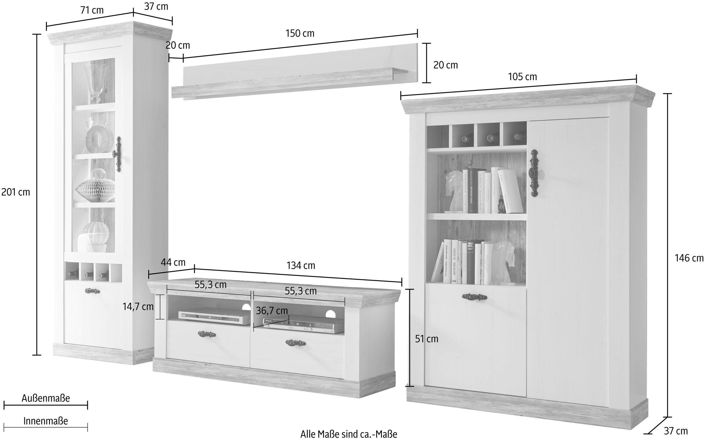 Home affaire Wohnwand »Florenz 6«, (Set, 4 St.), im romatischen Landhauslook