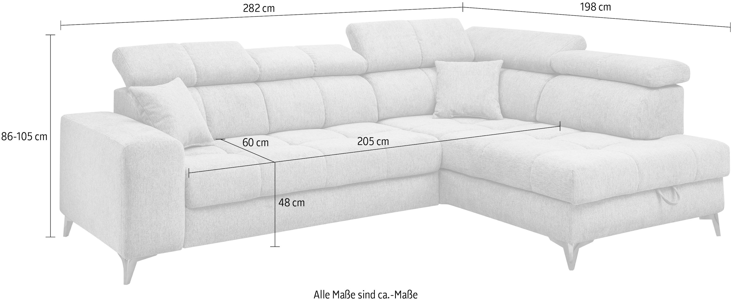 ED EXCITING DESIGN Ecksofa »Sydney L-Form«, mit Bettfunktion, Bettkasten, Kopfteilverstellung & 2 Zierkissen