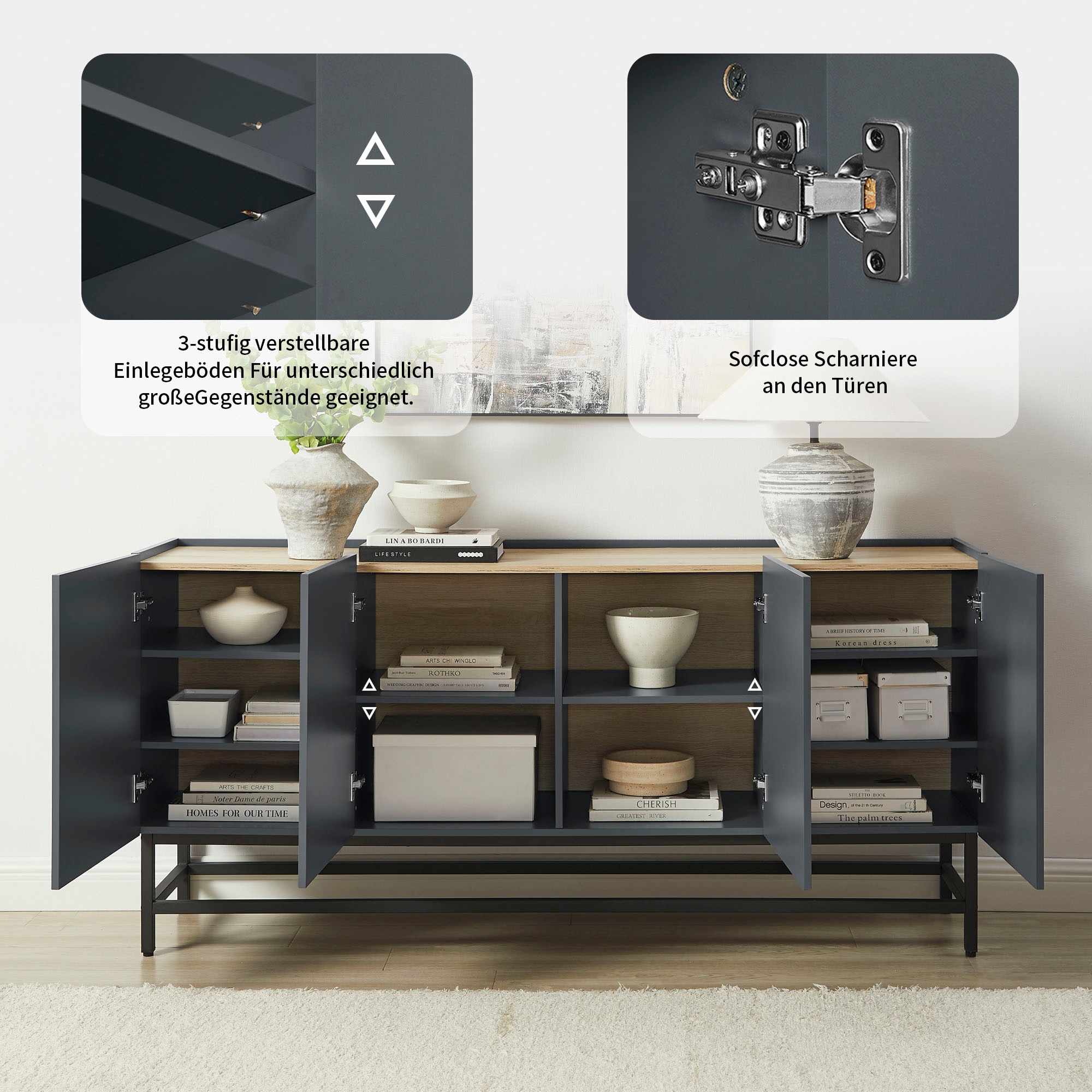 OTTO home Sideboard »Azly« pflegeleichte Melaminoberfläche, Metallgestell, ABS-Kanten