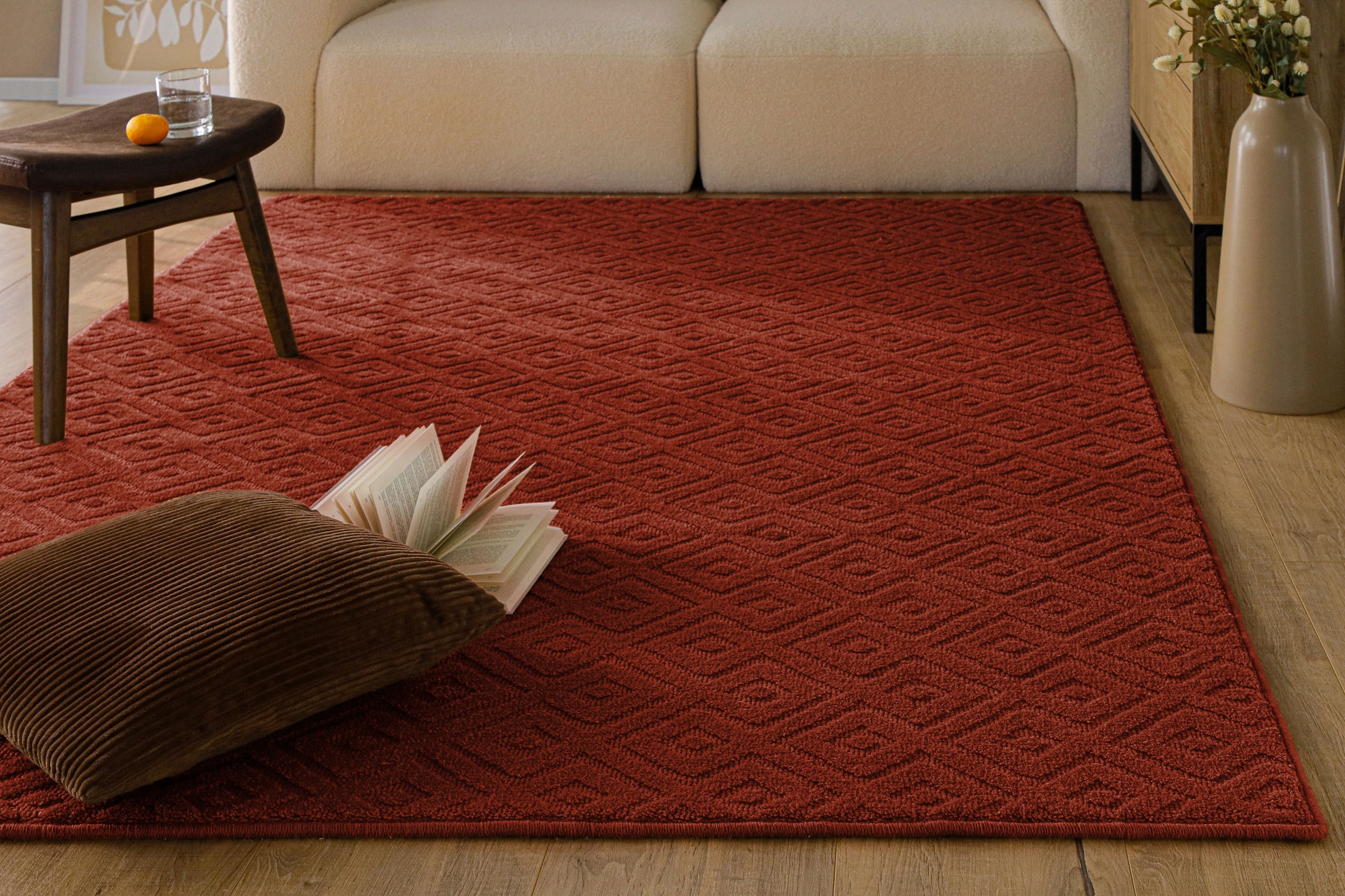 Wecon home Teppich »Castello TWO« rechteckig 7 mm Höhe Schurwolle, Kurzflor mit Hoch-Tief-Effekt, Wohnzimmer, Rautenmuster