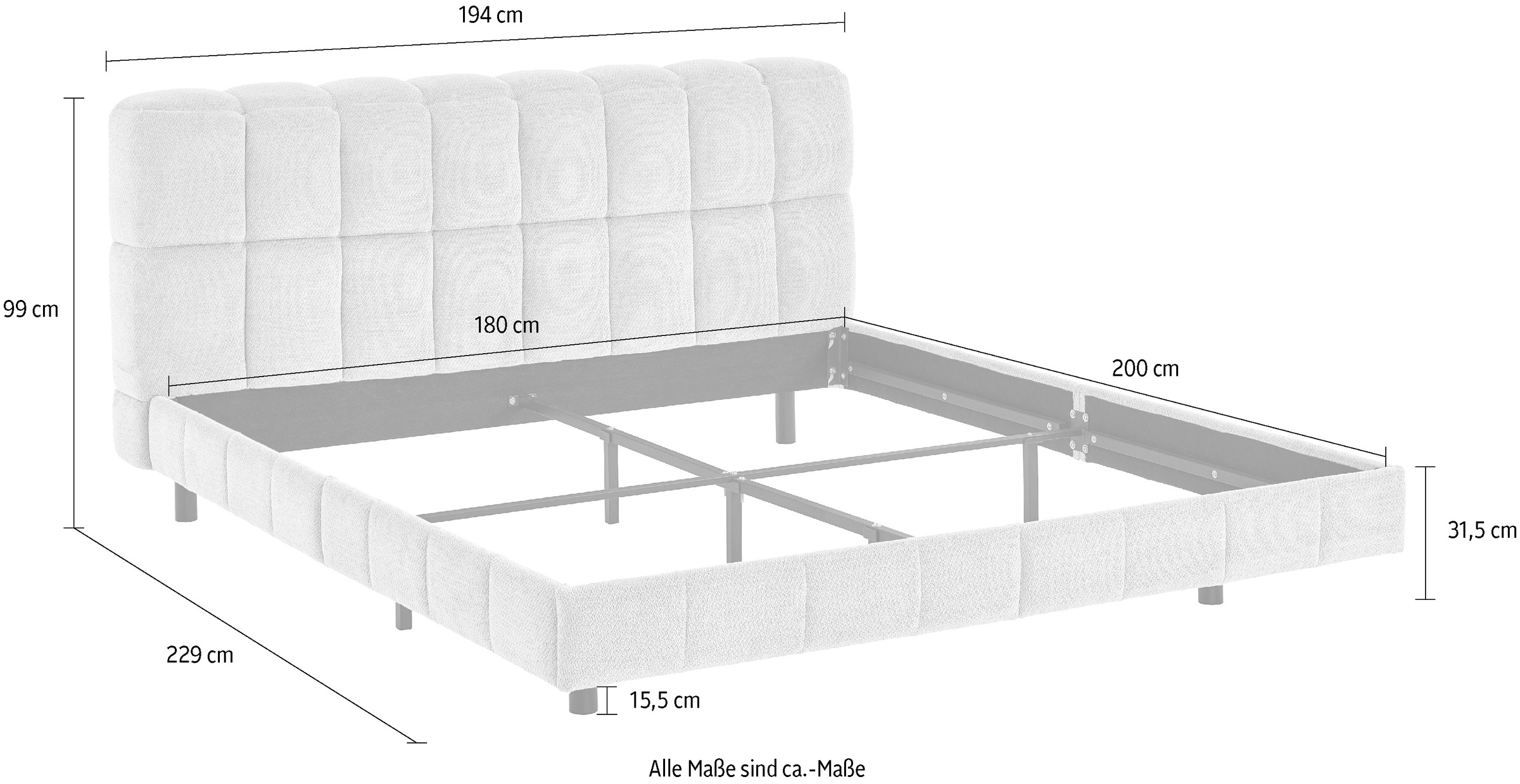 ATLANTIC home collection Polsterbett »Neela in 180cm x 200cm« gepolstertes Kopfteil und Rahmen, Bezug aus hochwertigen Strukturstoff