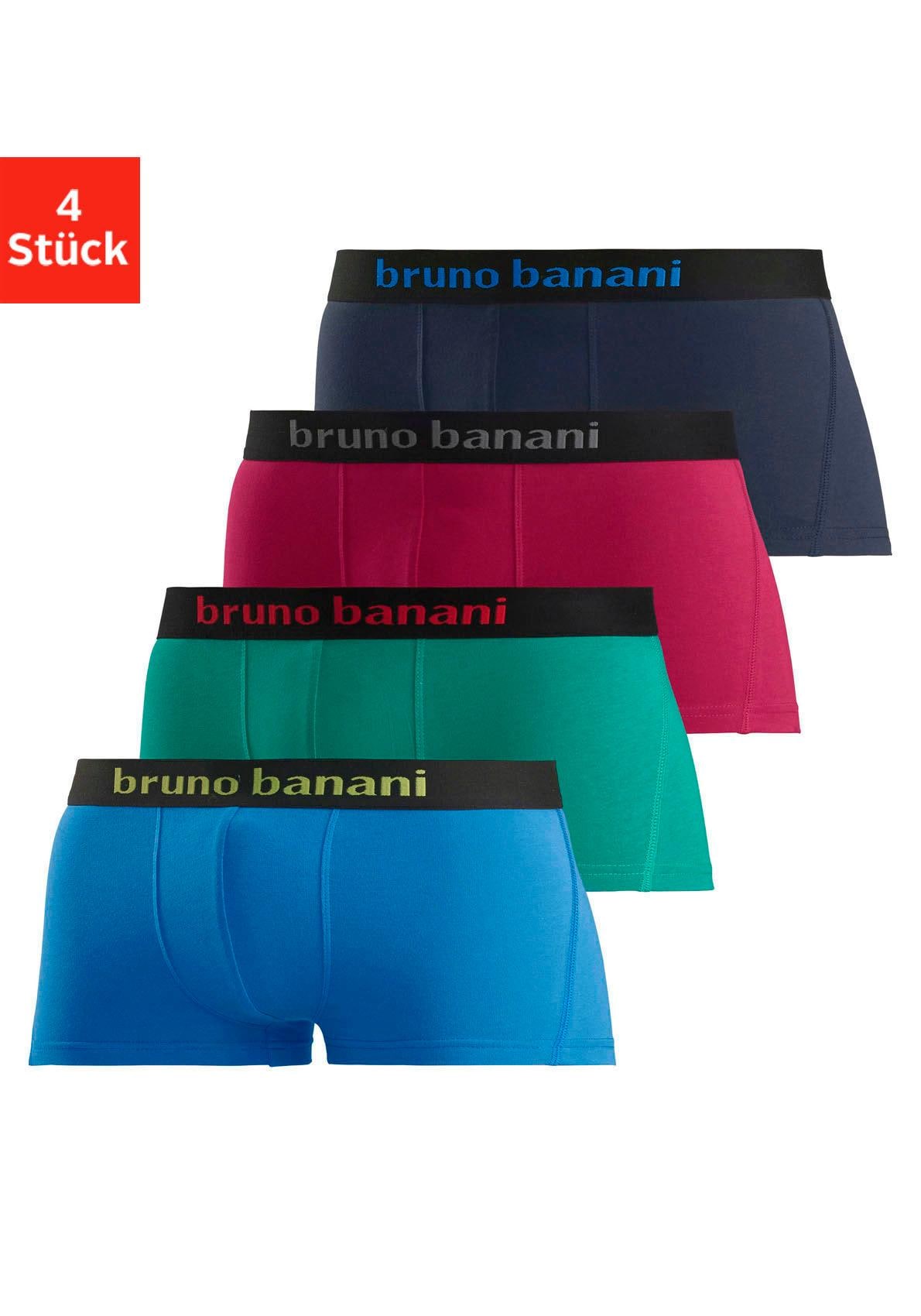 Bruno Banani Hipster, (Packung, 4 St.), Boxershorts mit Logo Webbund aus Baumwollmischung