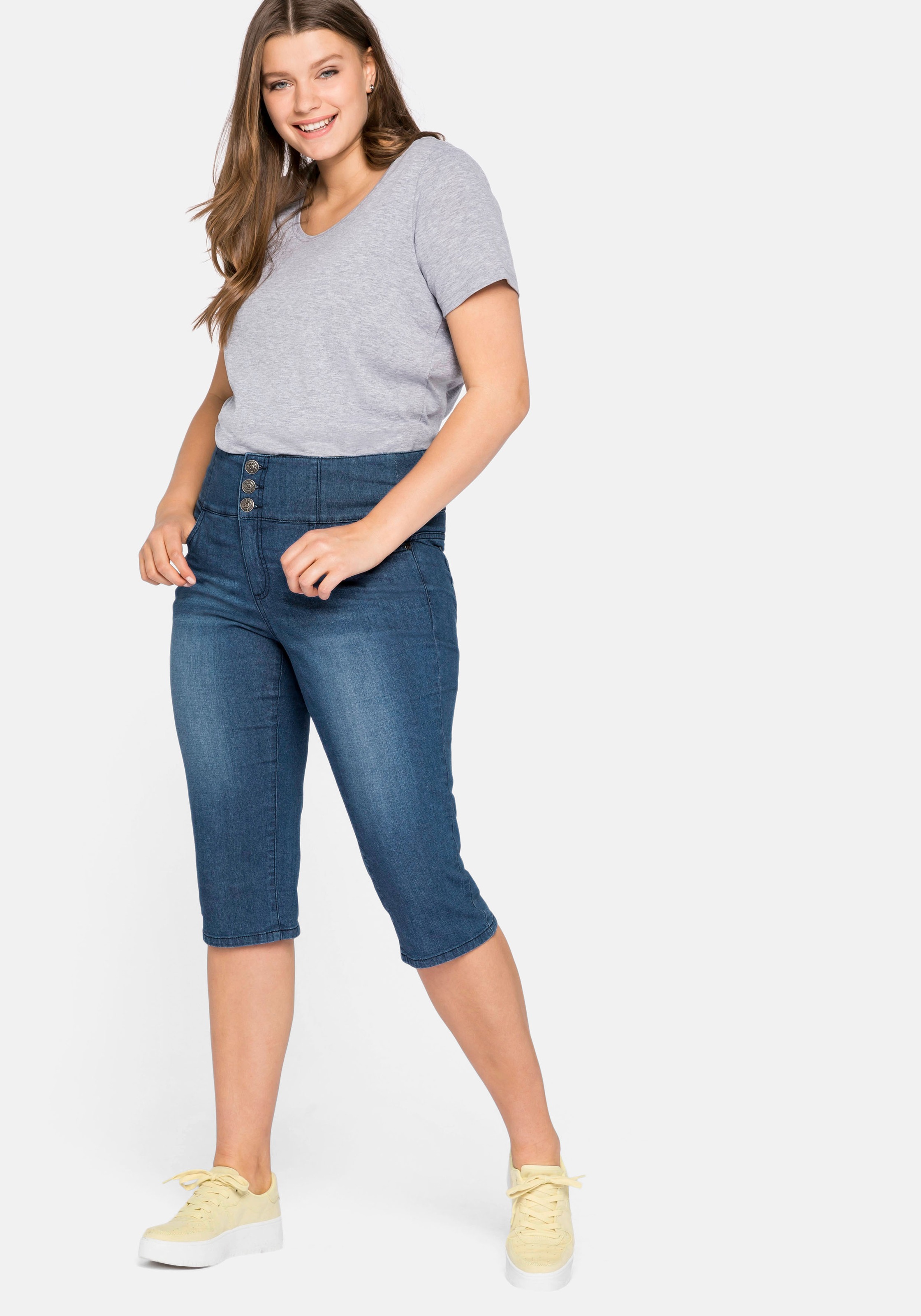 Sheego Caprijeans, mit High-Waist Bund