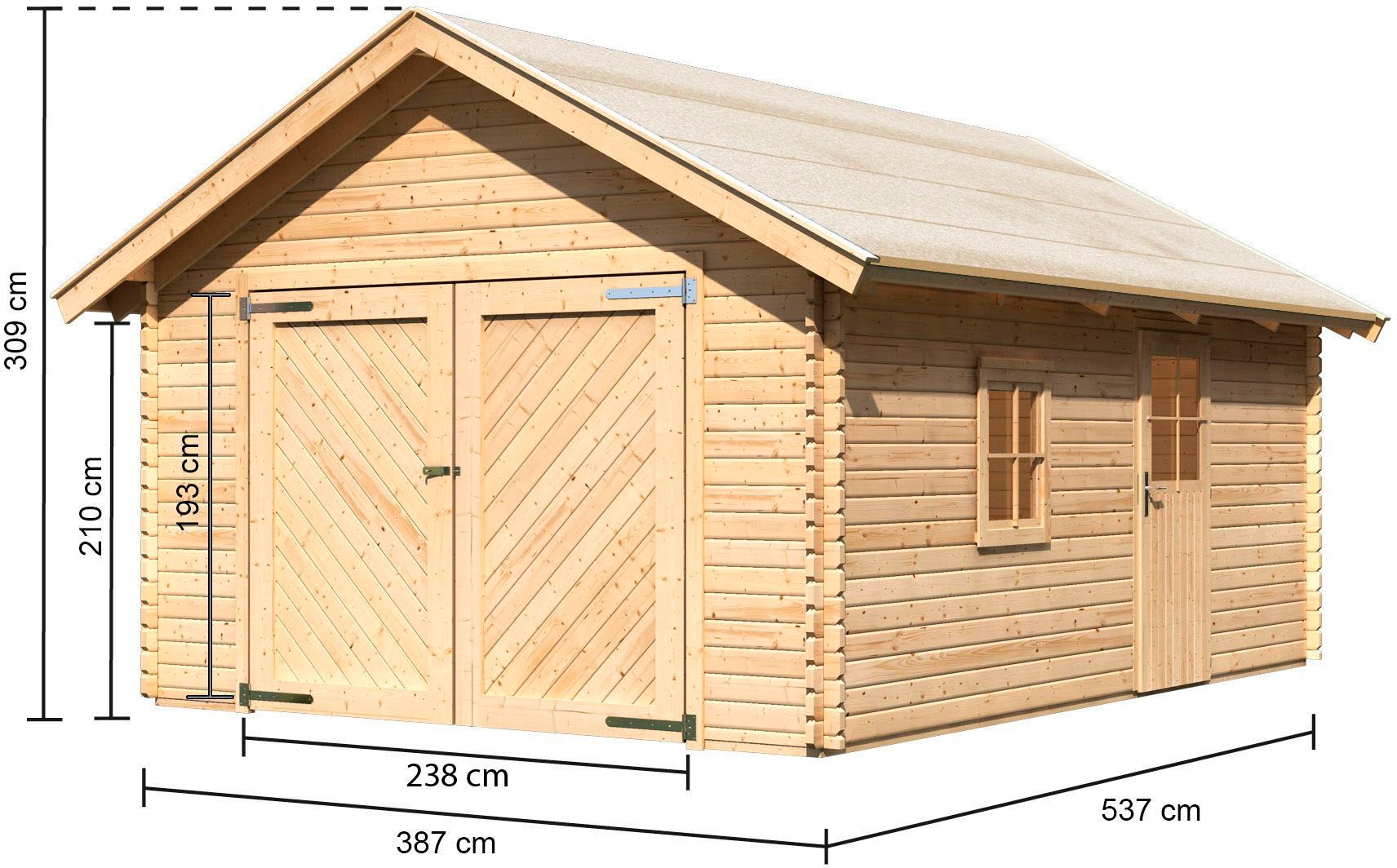 Karibu Garage »Blockhausgarage«, BxT: 435x572 cm, 193 cm Einfahrtshöhe, 38 mm Wandstärke