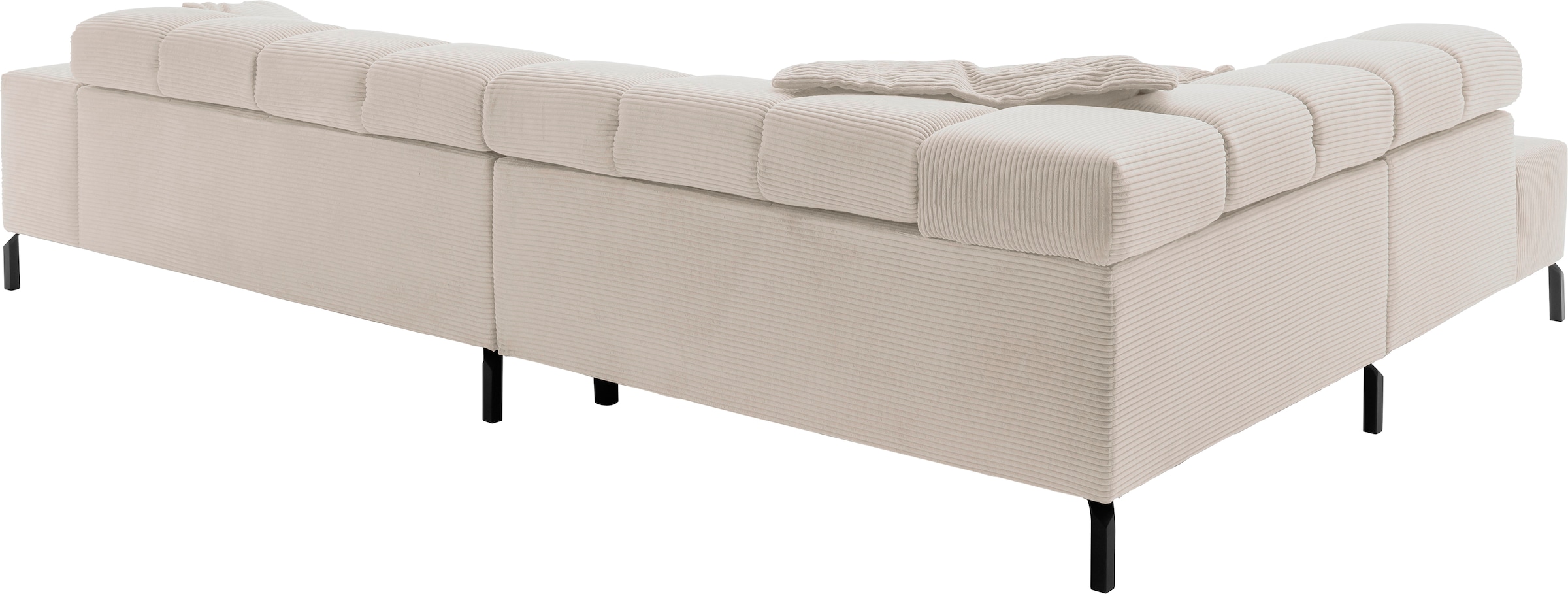 INOSIGN Ecksofa »Ancona New, wahlweise motorische Sitztiefenverstellung, auch in Cord«, feine Steppung, mit Kopfteilverstellung, 3 Zierkissen, L-Form