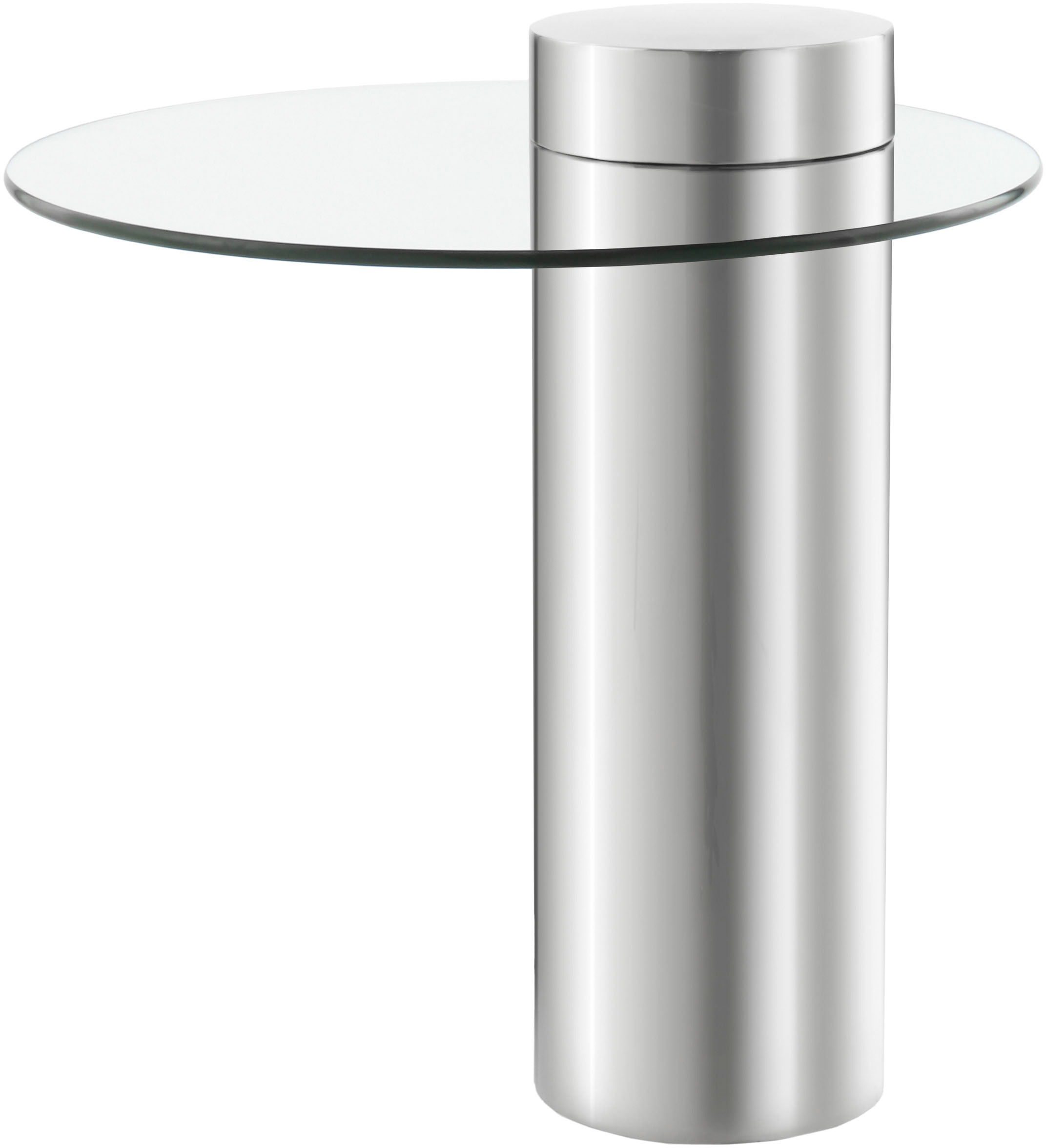 Kayoom Beistelltisch »Ontario 125, Runde Glasplatte aus Sicherheitsglas, 100% Edelstahl«, (1 St.), Minimalistisches Design, Säulengestell, pflegeleicht