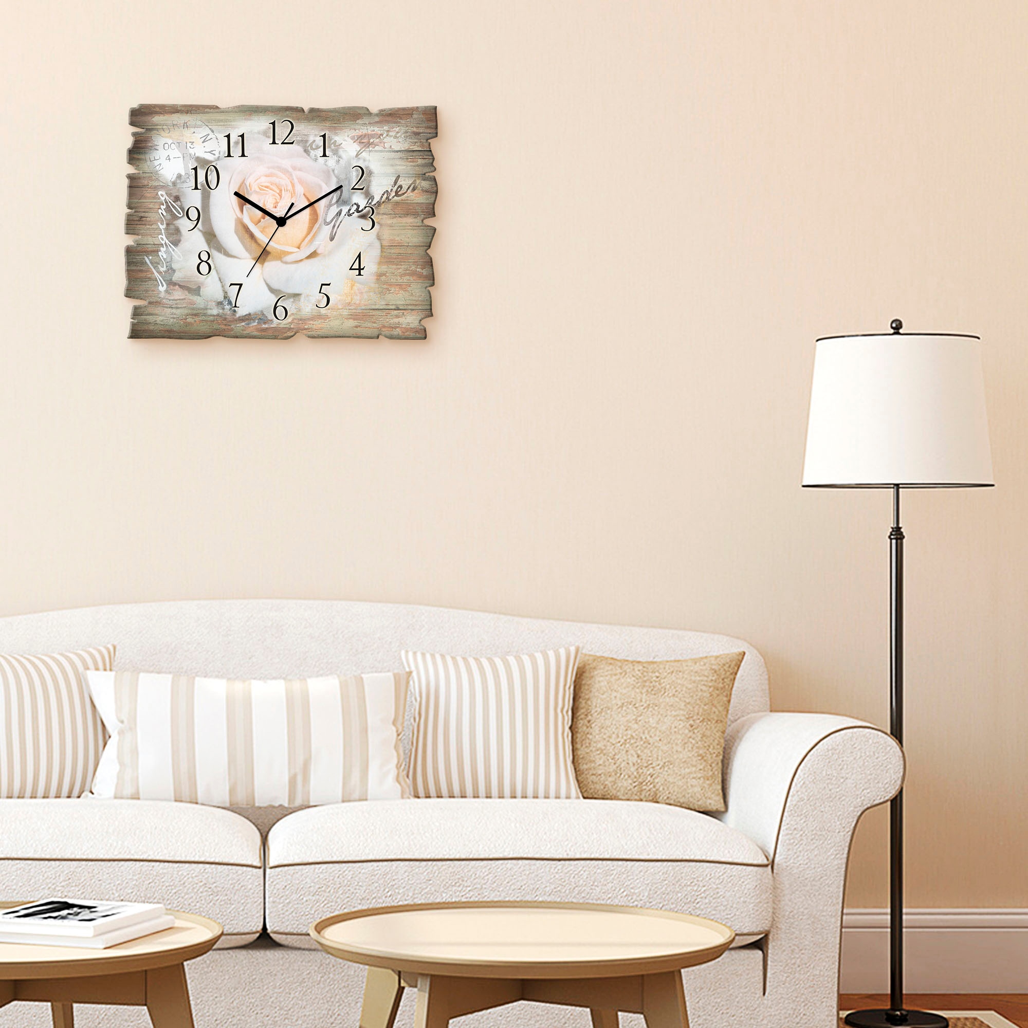 Artland Wanduhr »In Buchstaben - Rose« wahlweise mit Quarz- oder Funkuhrwerk, lautlos ohne Tickgeräusche