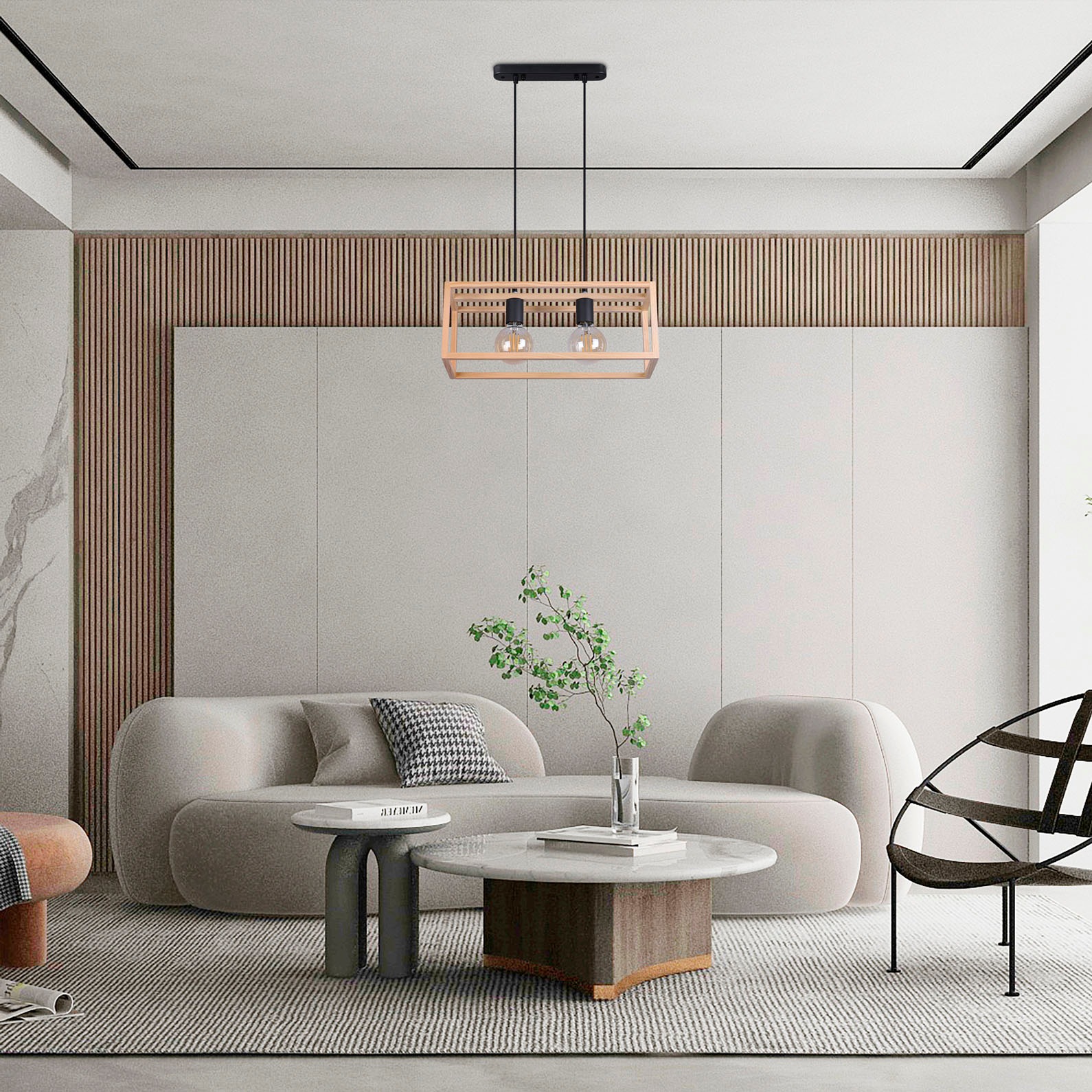 Paco Home Pendelleuchte »BJÖRN«, Leuchtmittel E27 | ohne Leuchtmittel, LED Pendellampe Wohnzimmer Esszimmer Modern Holz Zweiflammig E27