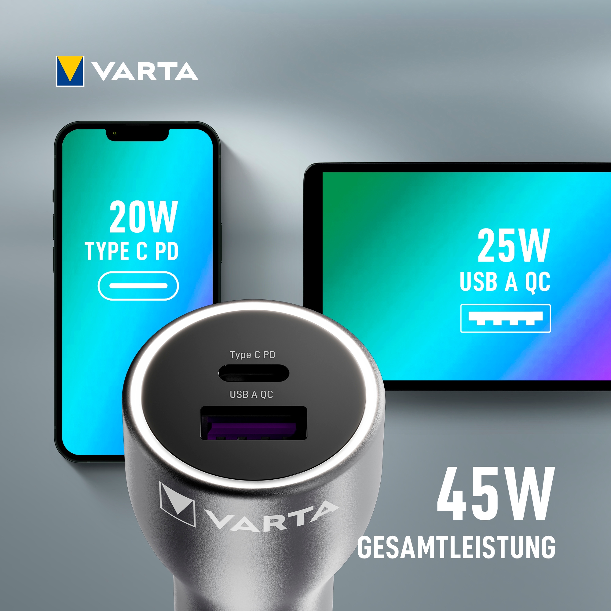 VARTA Autobatterie-Ladegerät »45 Watt Output 1x USB-A / 1x USB-C PD«