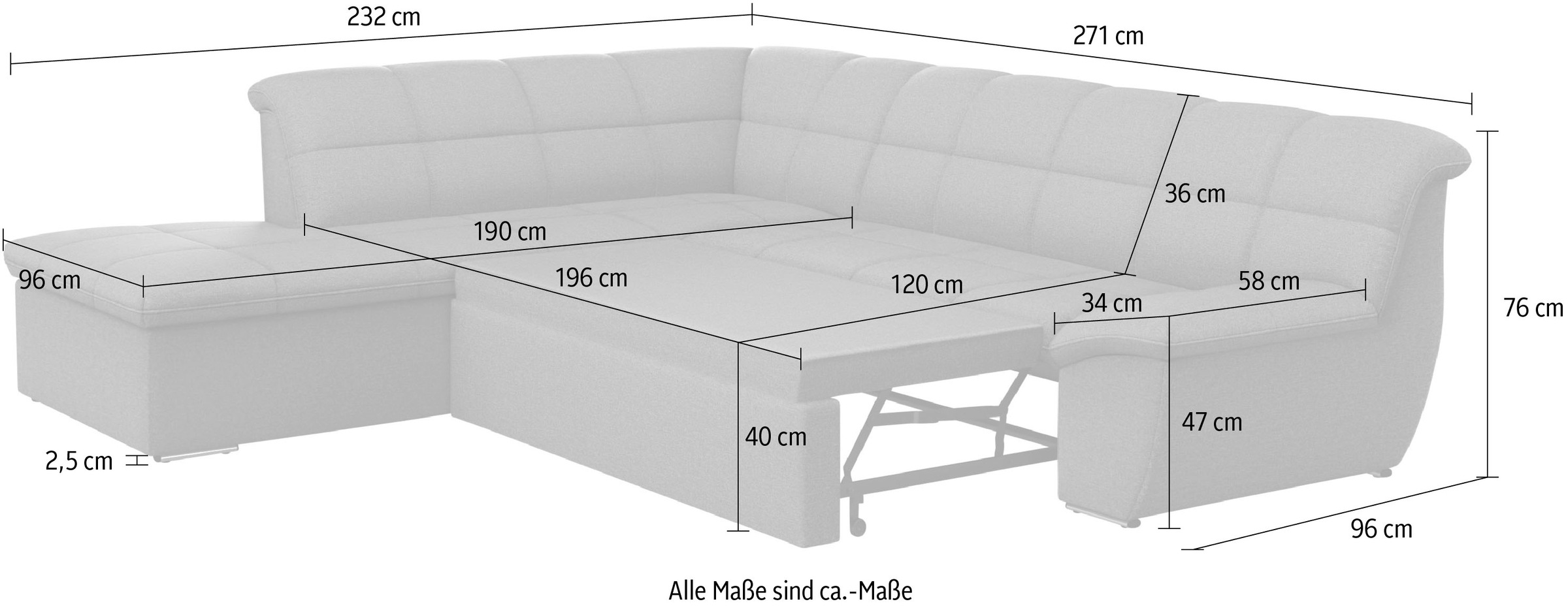 DOMO collection Ecksofa »Splash, aktuelle Sitz- und Rückensteppung, Materialmix, L-Form« wahlweise mit Bettfunktion