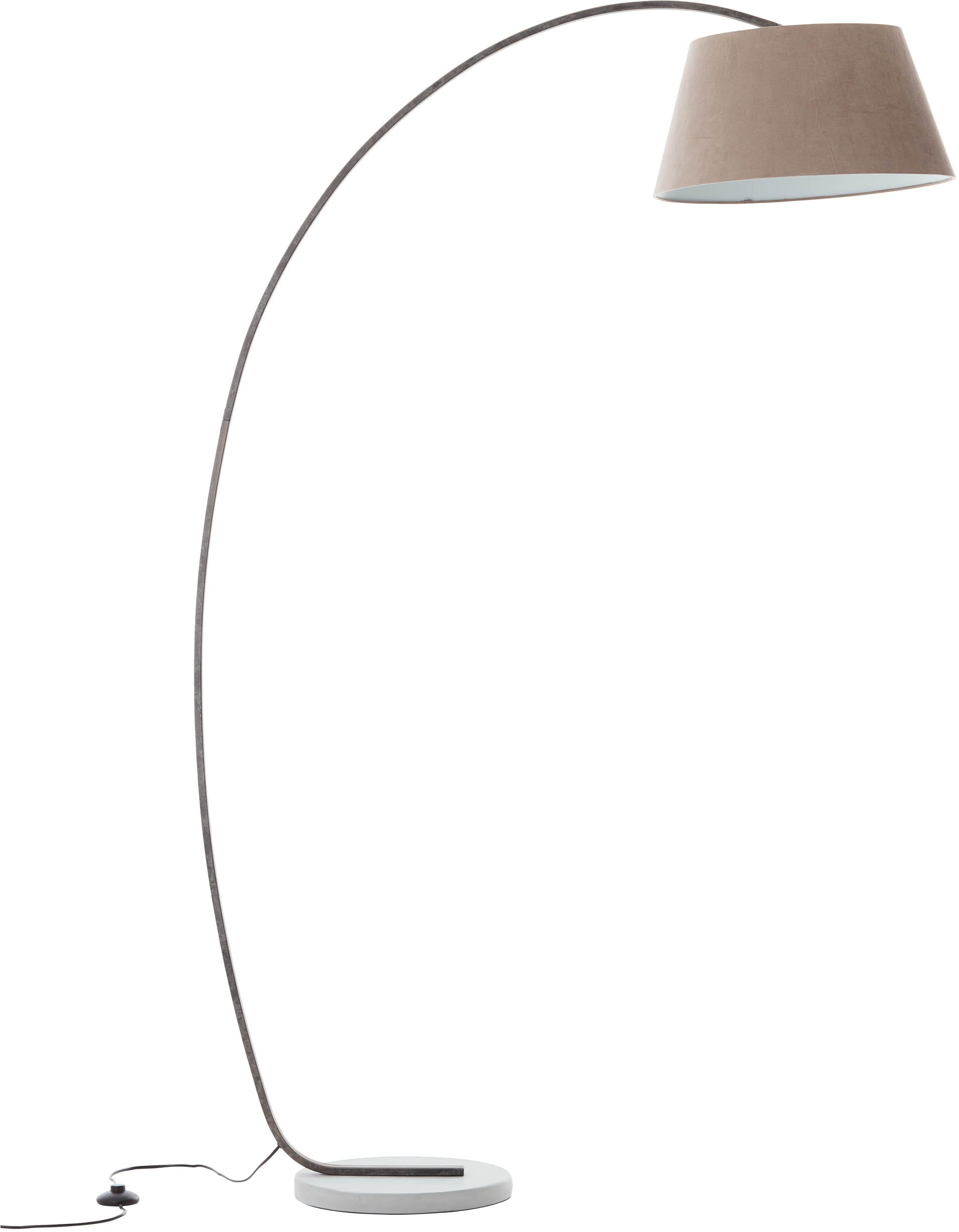 Brilliant Bogenlampe »Brok«, 1 flammig, Leuchtmittel E27 | ohne Leuchtmittel, 196 cm Höhe, 121 cm Ausl., E27, schwenkbar, Beton/Metall/Textil, taupe