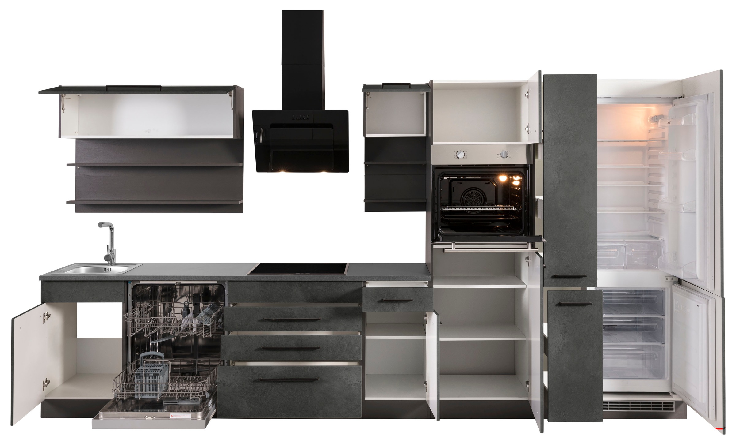 HELD MÖBEL Küchenzeile »Tulsa«, mit E-Geräten, Breite 380 cm, schwarze  Metallgriffe, MDF Fronten bestellen bei OTTO