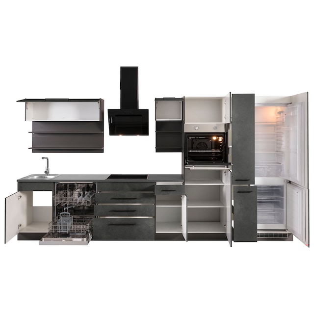 HELD MÖBEL Küchenzeile »Tulsa«, mit E-Geräten, Breite 380 cm, schwarze  Metallgriffe, MDF Fronten bestellen bei OTTO