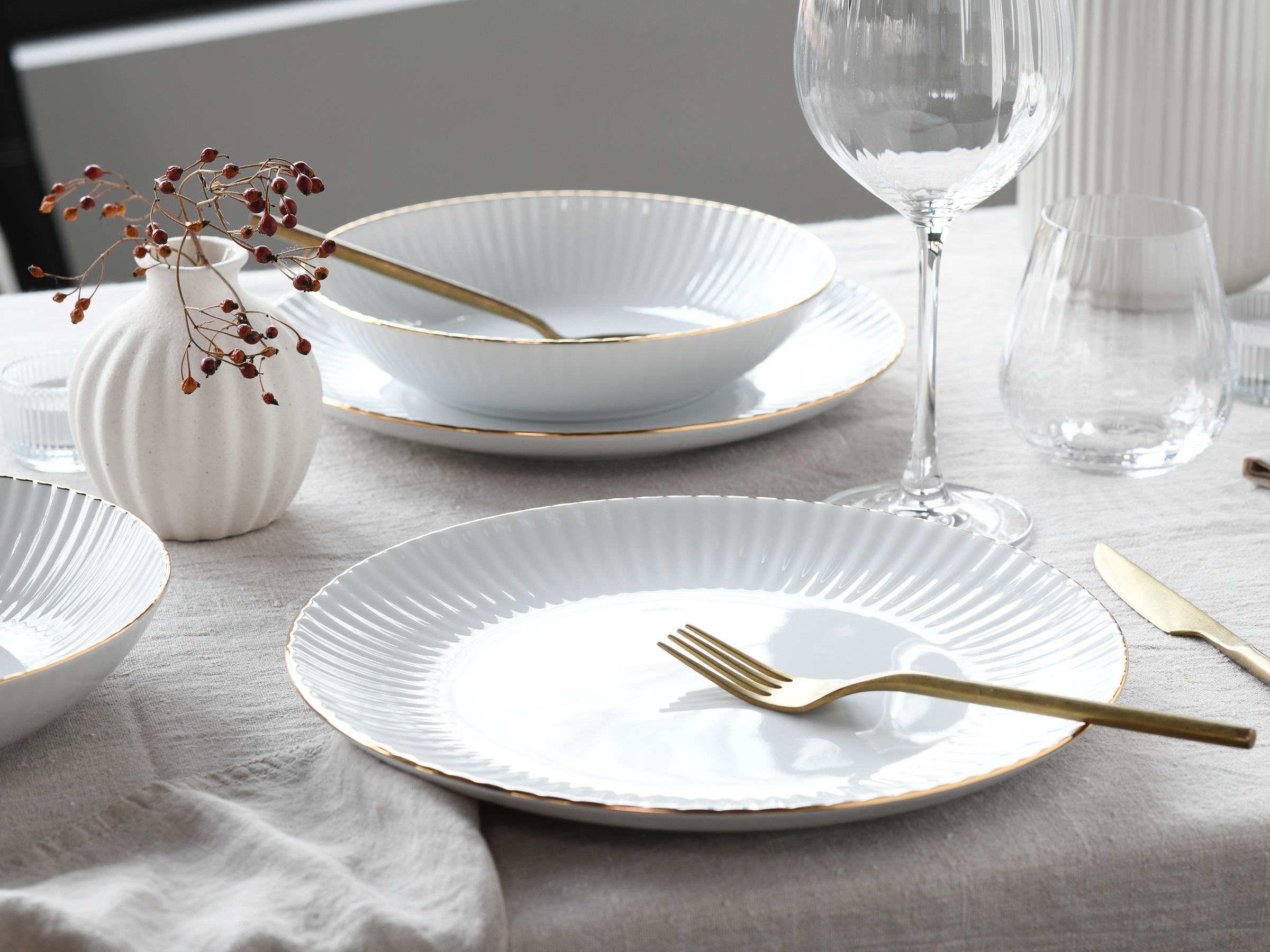 my home Tafelservice »Teller Set, Geschirr-Set Elisetta«, (Set, 12 tlg.), Goldband, Made in Europe, 12 Teile, für 6 Personen