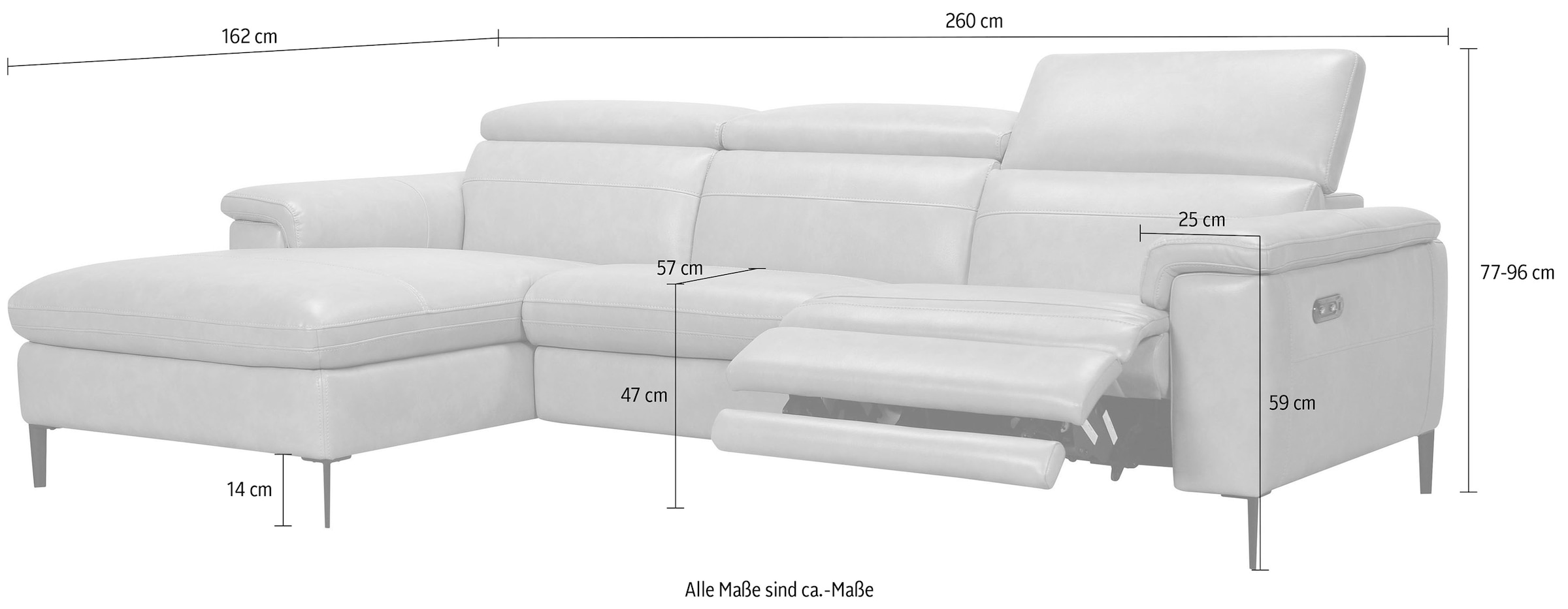 Places of Style Ecksofa »Sacramento«, mit elektrischer Relaxfunktion auf einer Seite und Kopfteilverstellung