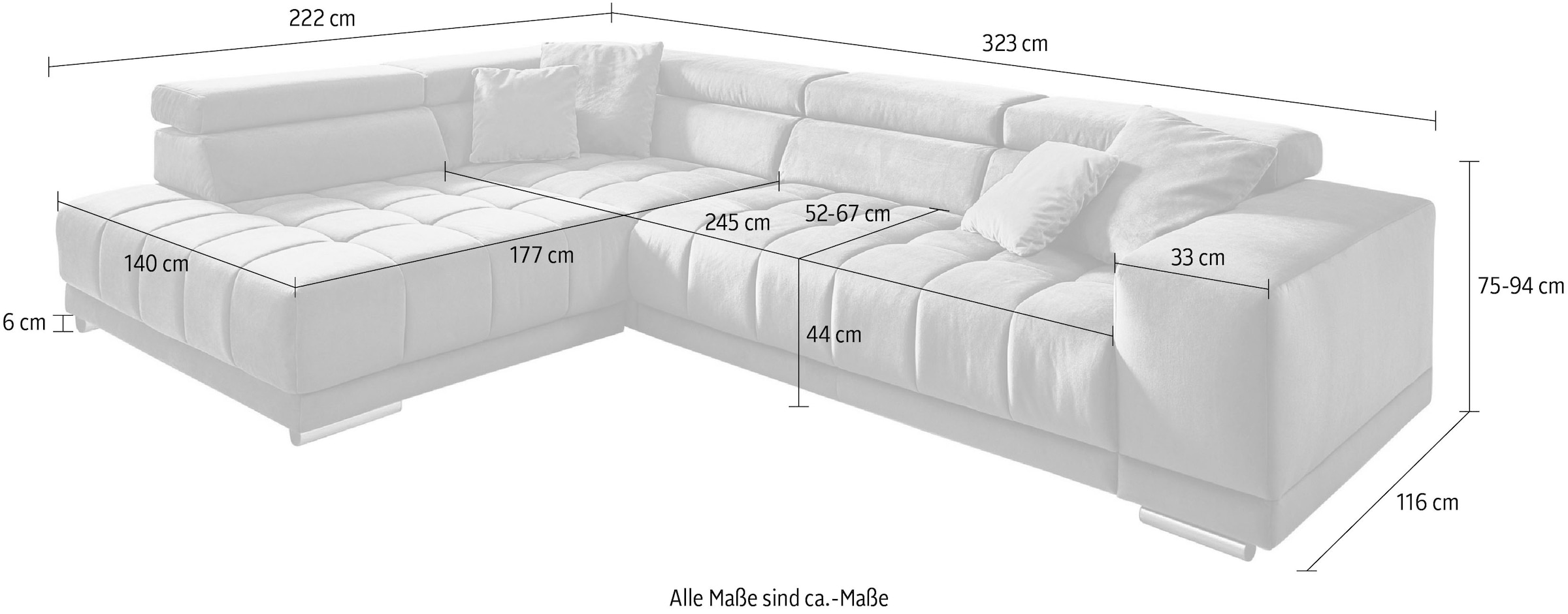 Die PlanBar Ecksofa »MP-IN15053 L-Form breiter Schenkel« wahlweise mit Kopfteilverstellung und manueller Vorziehbank