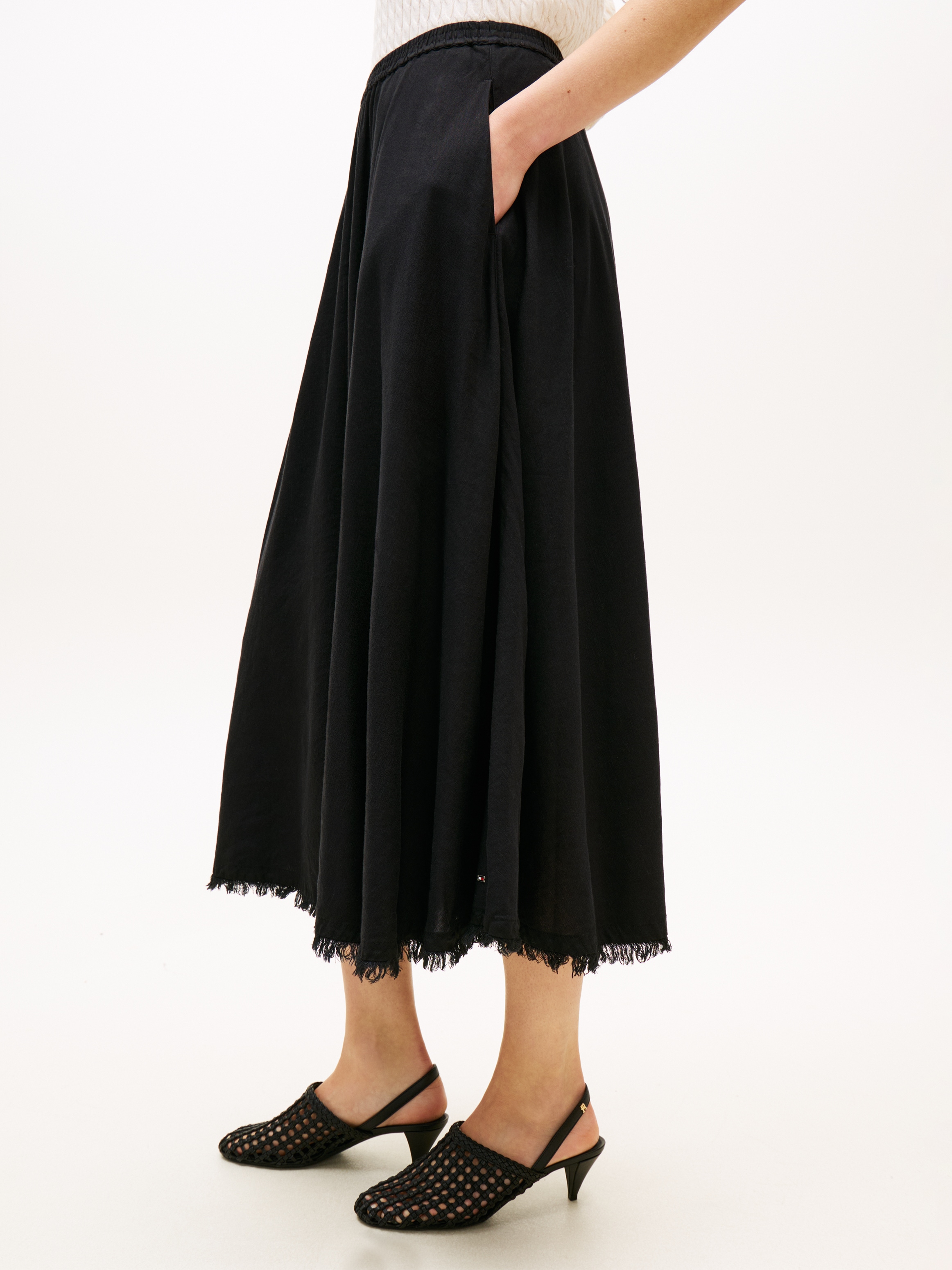 Tommy Hilfiger A-Linien-Rock »VIS/LINEN VOLUME MIDI SKIRT« Leinen-Mix mit feinen Falten, Relaxed Fit