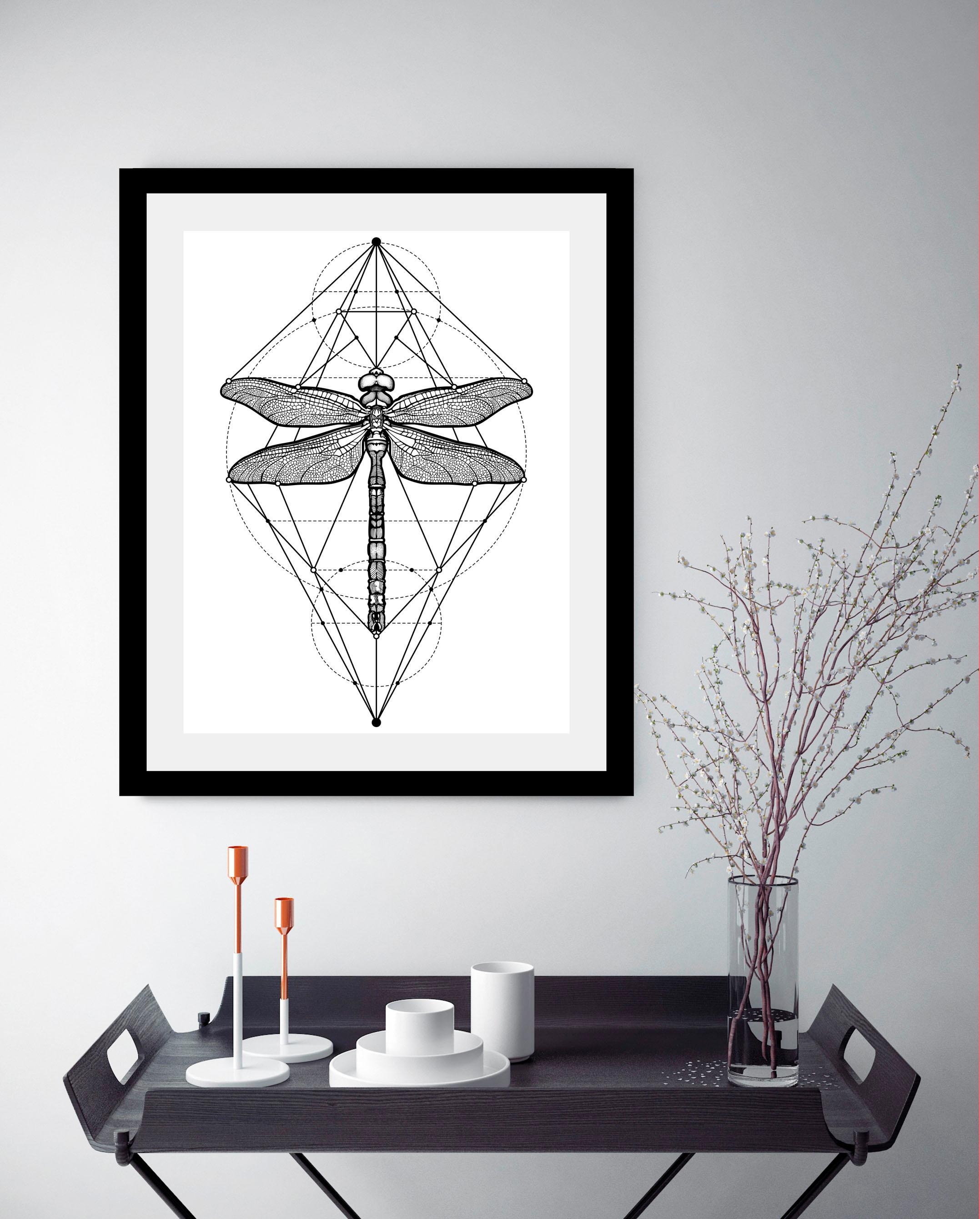 queence Bild »Libelle« Insekten | Kunst | Schwarz-Weiß | Tiere HD Premium Poster-Druck inkl. Holzrahmen