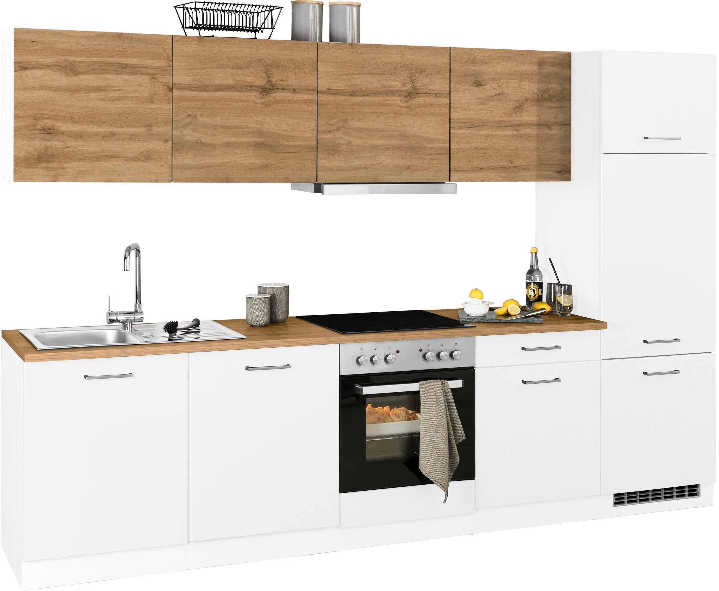 KOCHSTATION Küchenzeile »KS-Kehl«, mit E-Geräten, Breite 300 cm, inkl. Kühlschrank