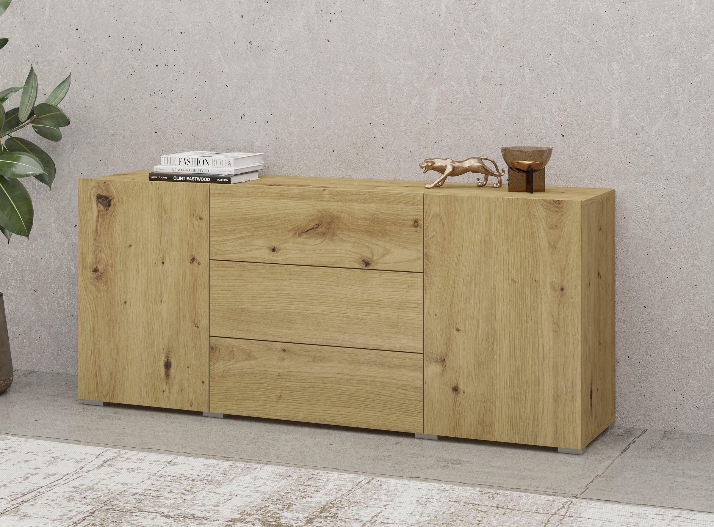 INOSIGN Sideboard »Ava, Breite 140 cm, hängend und stehend montierbar«, moderne grifflose Kommode, Schubladenschrank, 2Türen/3Schubkästen