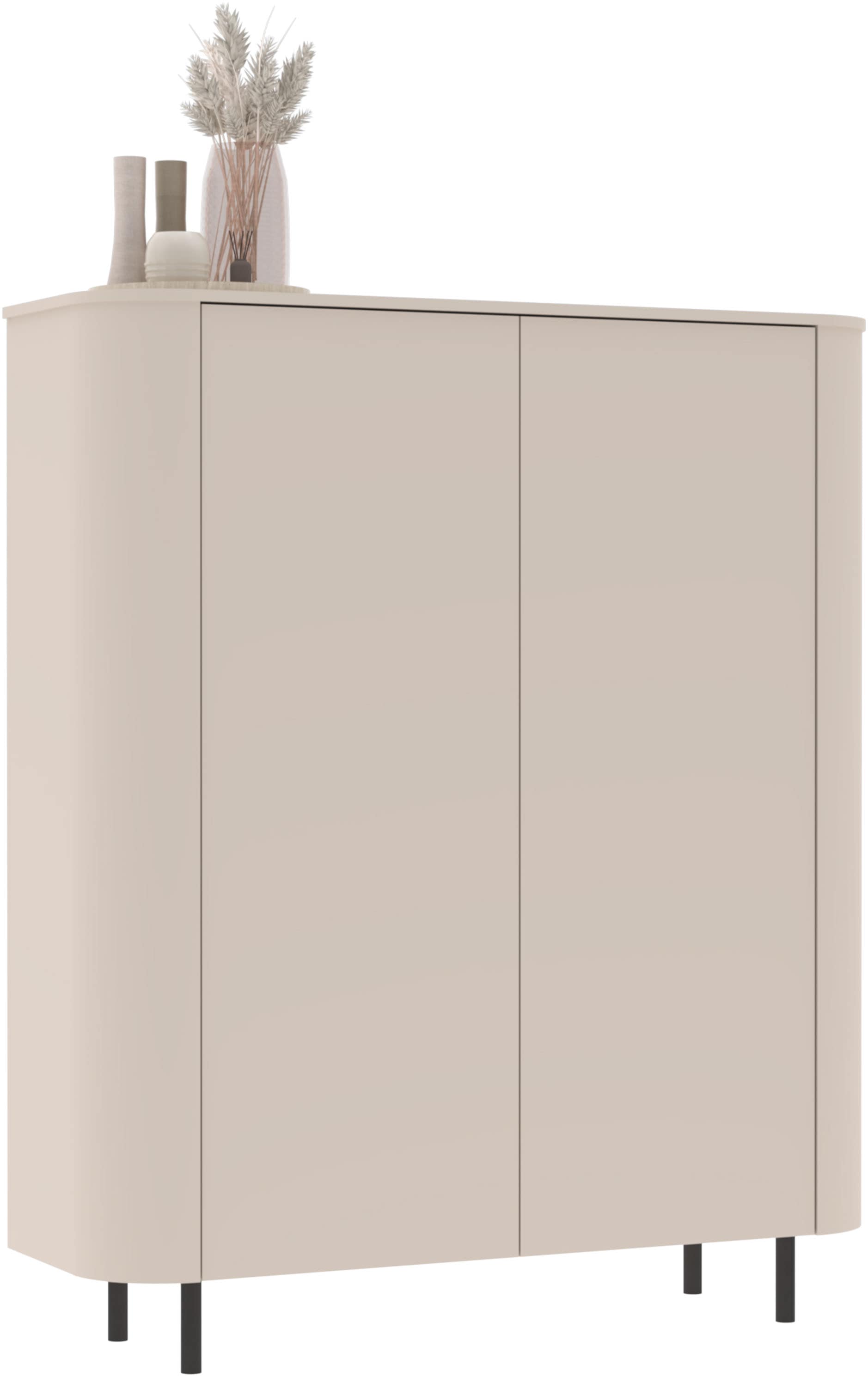 INOSIGN Highboard »Lido, B/H 131/154 cm, 2 Türen, Stauraumschrank, Hochkommode« Formgebogenes MDF, Stirnseiten mit Rundung, Push-to-open, Metallfüße