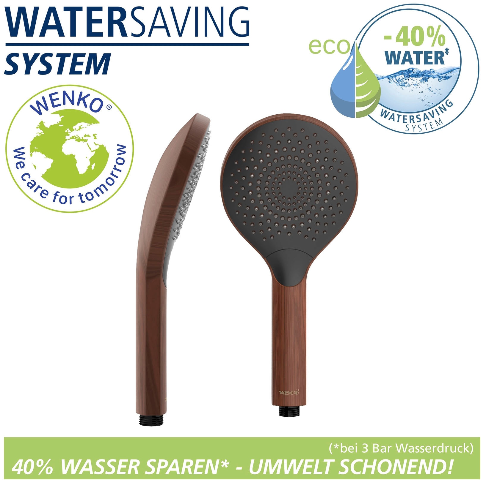 WENKO Handbrause »Watersaving«, (1 tlg.), Wood, Ø 12 cm