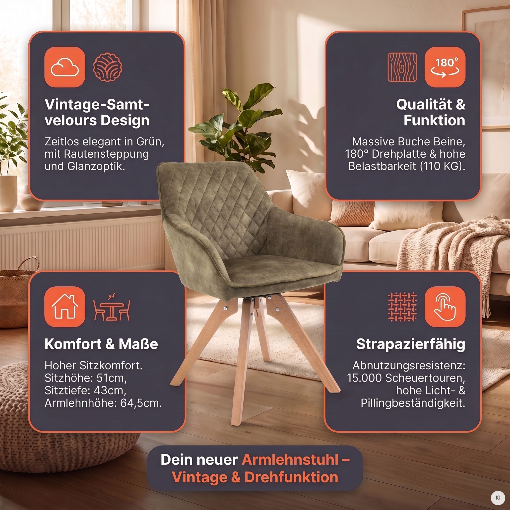 SalesFever Armlehnstuhl »Växjö - Esszimmerstuhl Komfort und Stil« () 1 Stk.Sitzkomfort neu definiert: 180° Drehplatte inklusive!